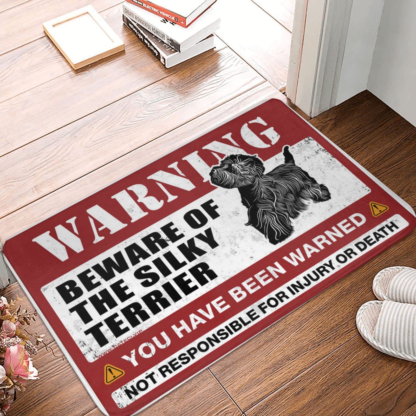 Paillasson de bienvenue Hello Beware of Silky Terrier pour entrée extérieure et intérieure 65x90 cm