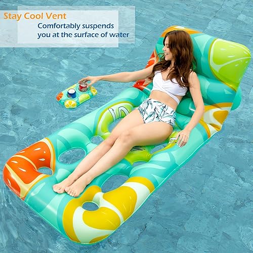 Miniatura 2 de Jasonwell Flotador inflable de piscina para adultos, flotadores de piscina, flotadores para silla flotante con respaldo ajustable, portavasos