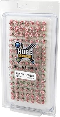 Huge Miniatures Flower Tufts, Pink Mix Static Grass Shrubs for Diorama and Model Bases by Huge Minis - 100 Self-Adhesive Flower Tufts