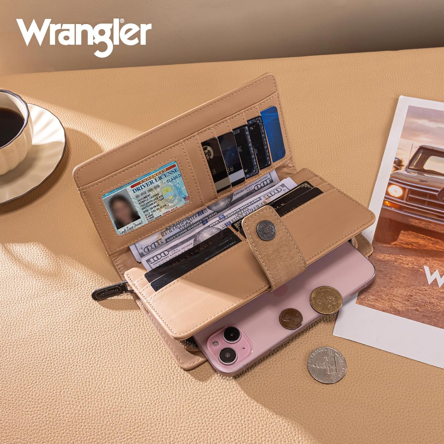 Montana West X Wrangler RFID Wallet, Card Cases & Money Organizers Women Tooling Flower Wallets Large Bifold Clutch Wallet Ladies Female Western Card Cash Zipper Wallets with ID Window - Image 3