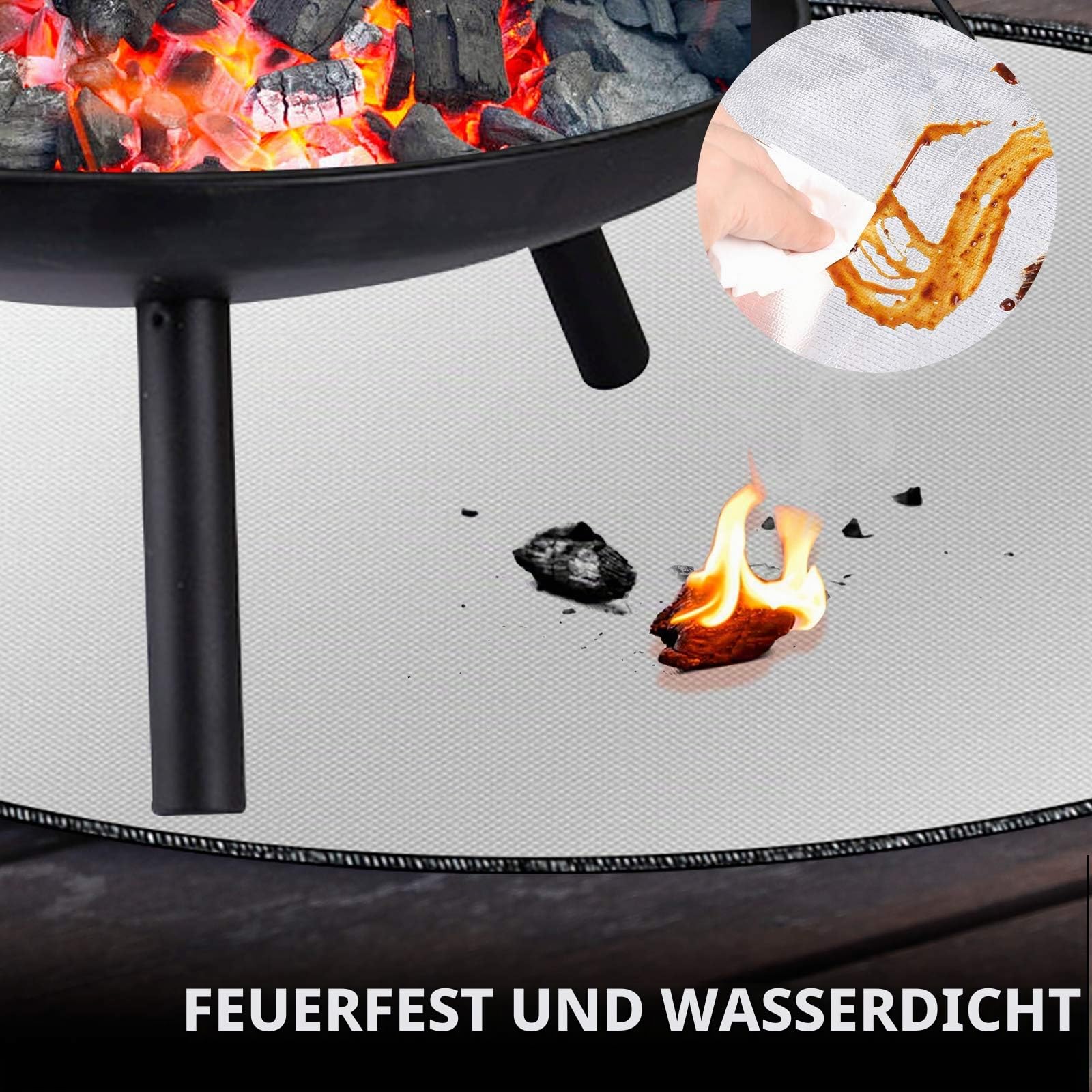 Tamfile BBQ Grillmatte, 91,44cm Runden, Groß, Feuerfest Hitzeschutzmatte, für unter Feuerstelle, Kamin, faltbar, hitzebeständig, Outdoor Grillmatten für Deck, Gras, Camping, Terrasse, Hinterhof