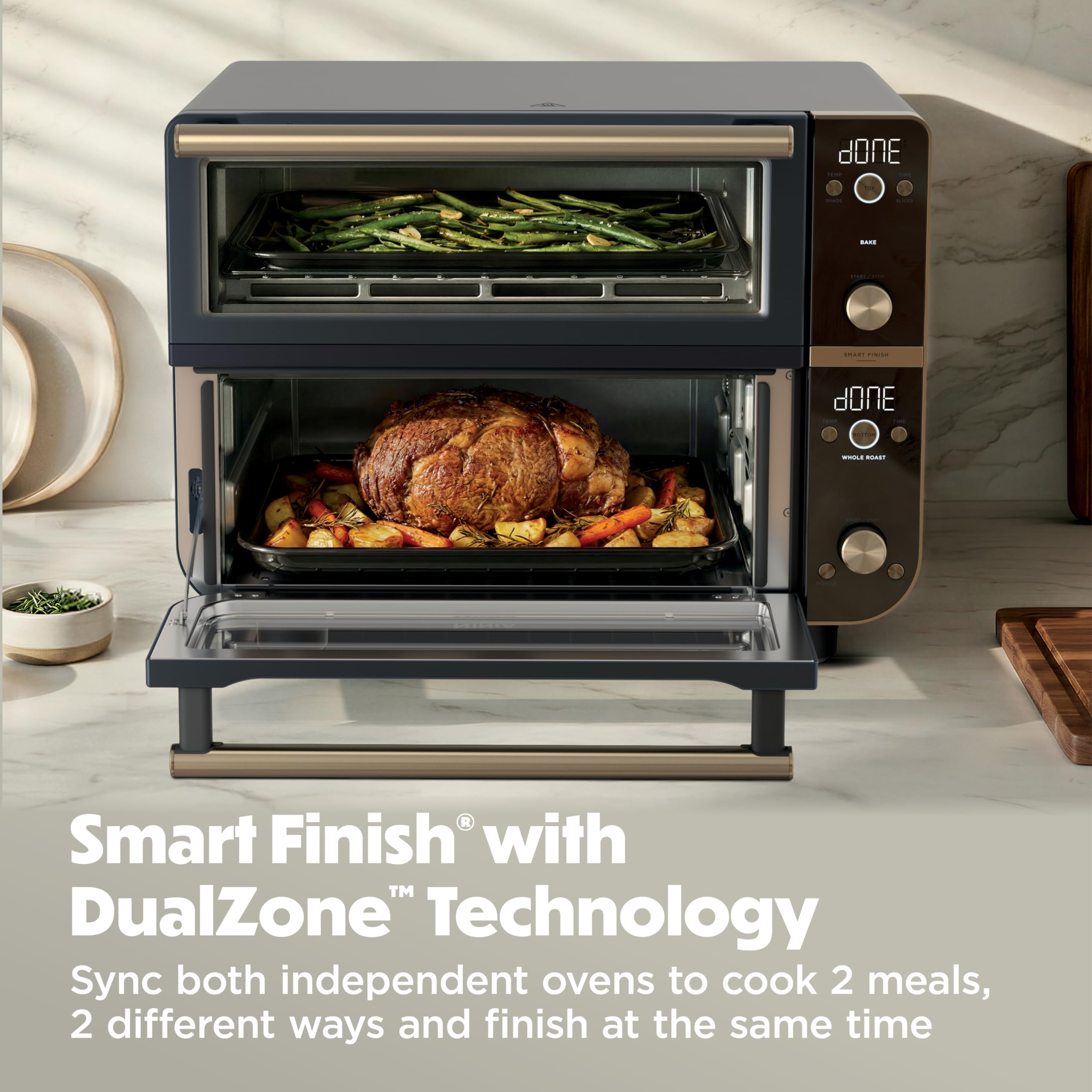 Ninja Double Oven Pro Smart XL - Forno da bancone e friggitrice ad aria | Versatilità 12 in 1 con finitura intelligente e tecnologia DualZone per cucinare 2 pasti alla volta | Adatto per pollo