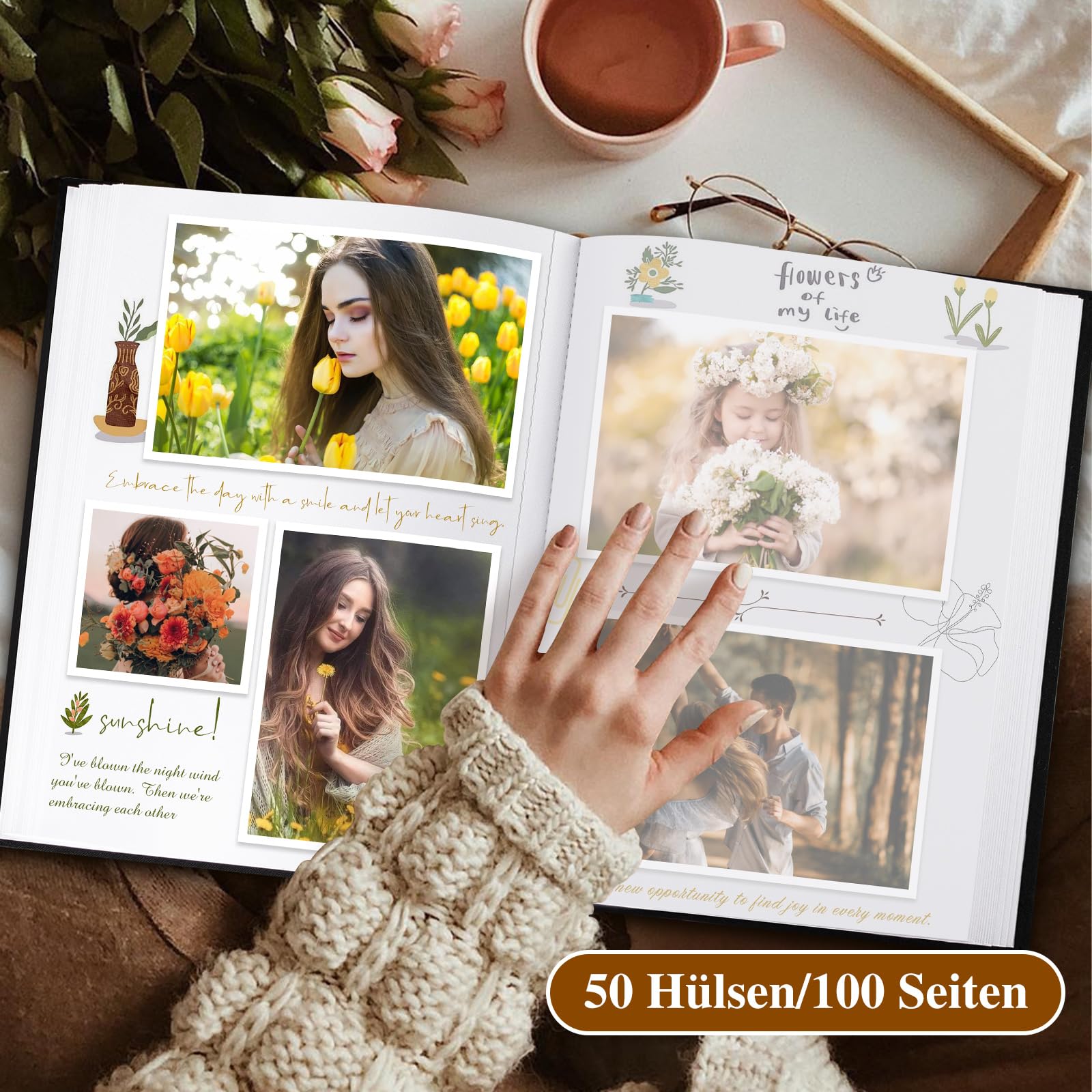 Lanpn Photo Album for DIY Gluing Small OUR MEMORIES Linen Photo Book 100 White Pages with Parchment Dividers Holds 9 x 13 10 x 15 13 x 18 cm Photos (19 x 27 cm - Image 4