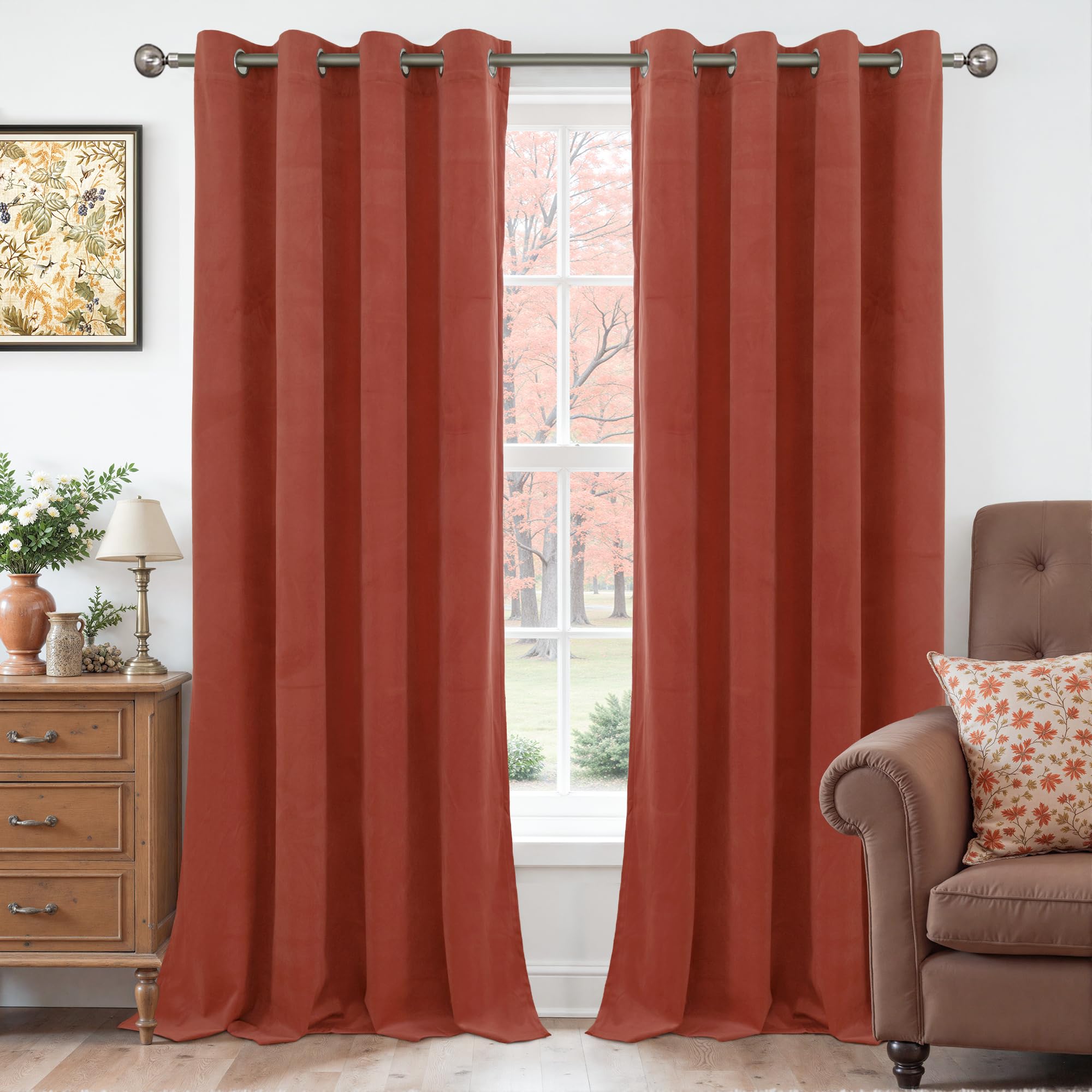 YoungsTex Rust Terracotta Velvet Curtains 96 Inch Length 2 Panels for Living Room, Extra Long Thermal Insulated Window Drapes Privacy Fall Decor for Sliding Door Bedroom, 2 Panels, 52 X 96 Inch โ image 1