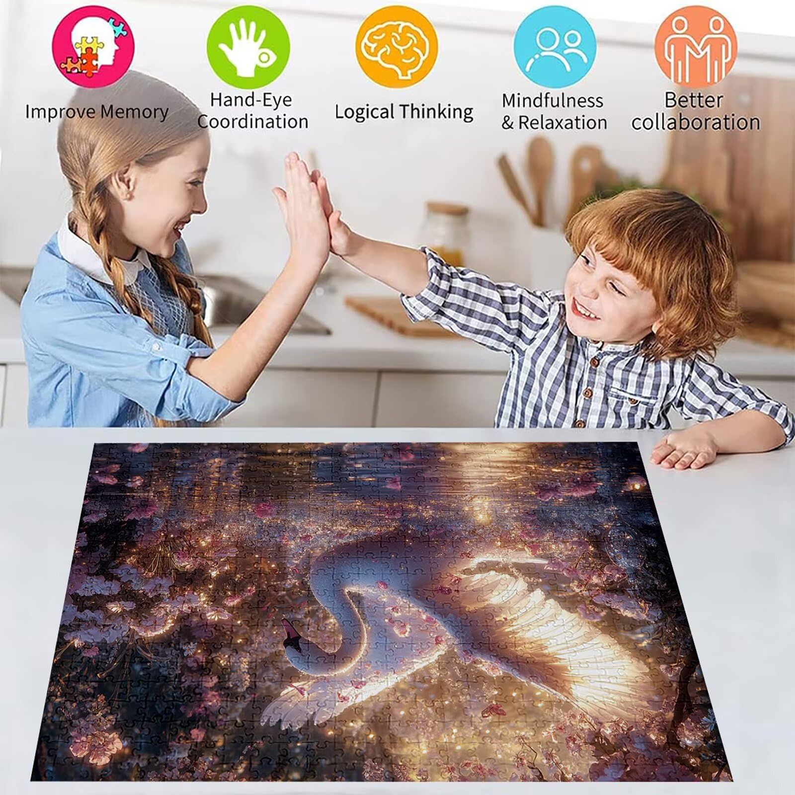 Puzzle 4000 elementów łabędź puzzle dla dorosłych kwiaty 141 x 87 cm Unikalne rzemiosło klasyczne drewniane układanka 3D do rodzinnych gier biznesowych, układanka do samodzielnego wykonania nawet do