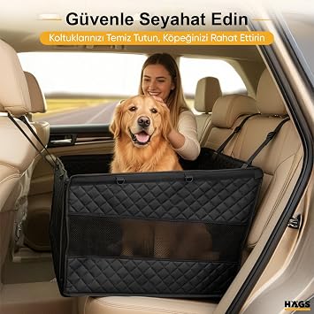 Haegs Büyük ve Orta Köpekler İçin Araba Köpek Hamağı, Evcil Hayvan Araç Koltuğu, Köpek Taşıma Çantası, Su Geçirmez Kumaş, Katlanabilir Evcil Hayvan Koltuğu - Siyah