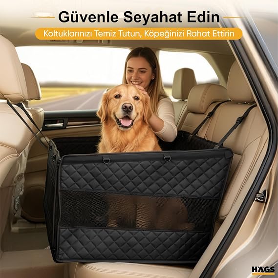 Haegs Büyük ve Orta Köpekler İçin Araba Köpek Hamağı, Evcil Hayvan Araç Koltuğu, Köpek Taşıma Çantası, Su Geçirmez Kumaş, Katlanabilir Evcil Hayvan Koltuğu - Siyah