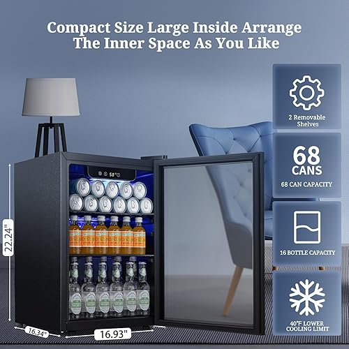 Miniatura 2 de Antarctic Star Refrigerador de bebidas para 68 latas, mini refrigerador con puerta de vidrio para bebidas de cerveza vino, refrigerador pequeño