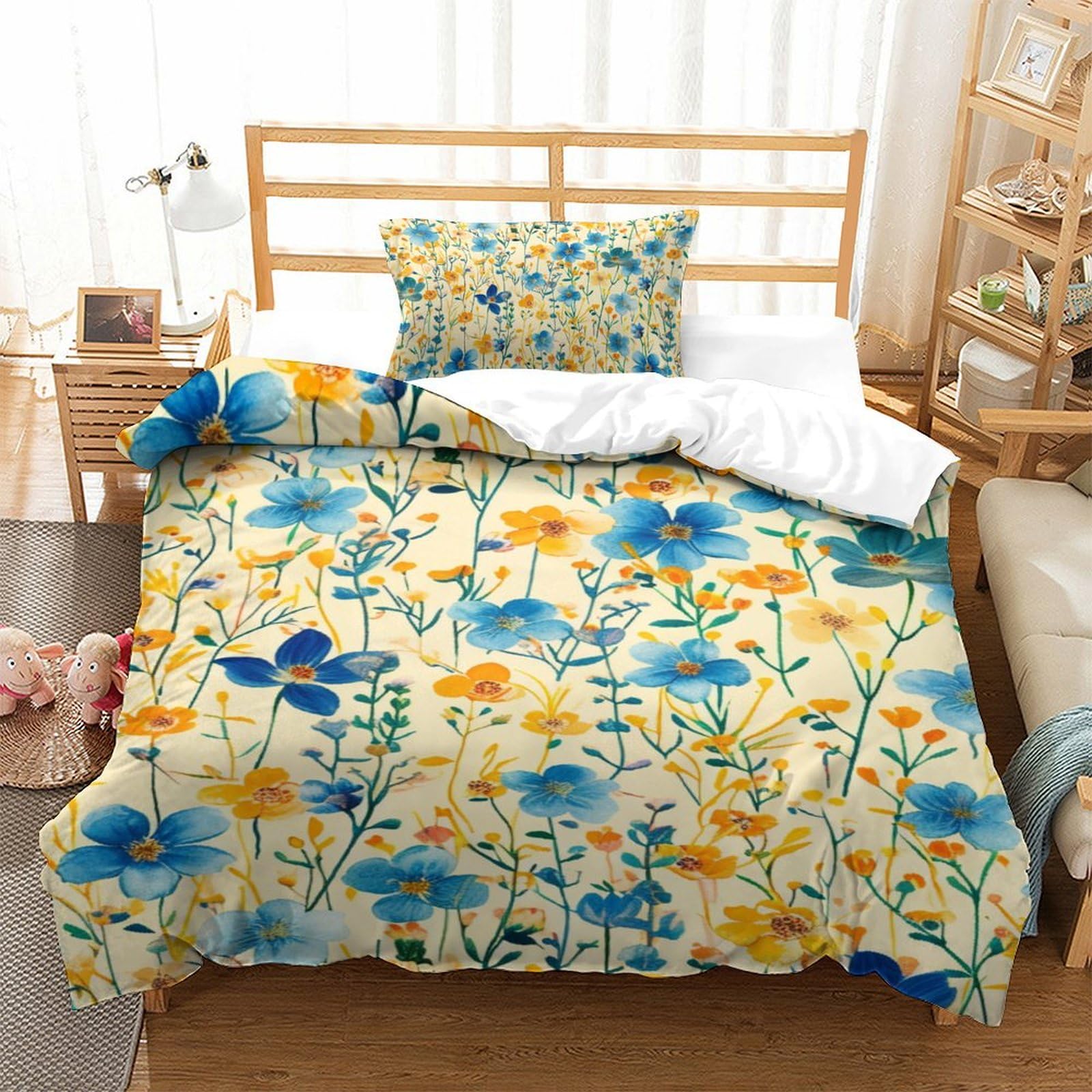 Housse de couette respirante fleurs aquarelle 3D microfibre douce