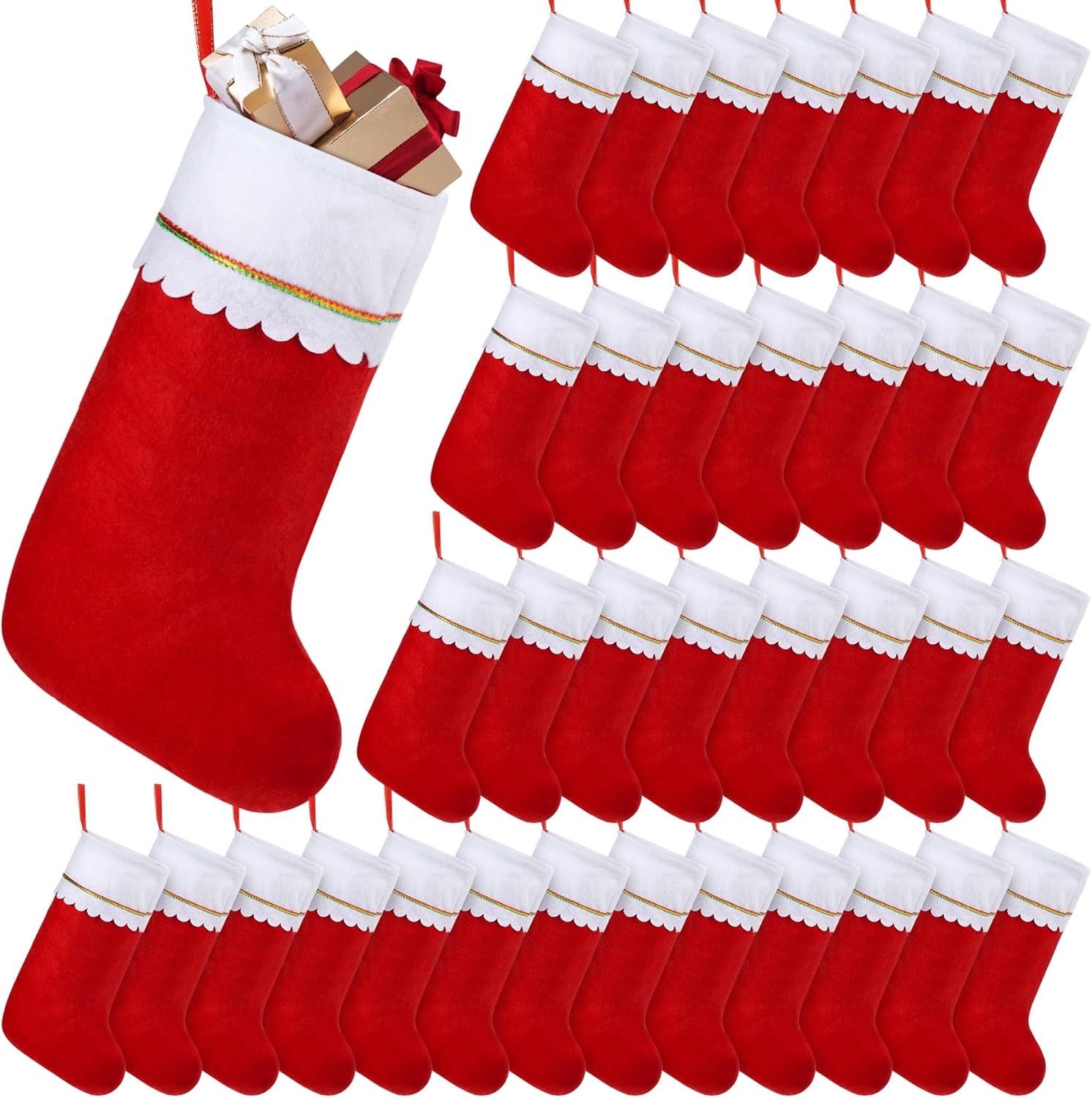 Shojoy 36 Pack Red Felt Christmas Stockings Bulk 18" Xmas Red Christmas Stockings