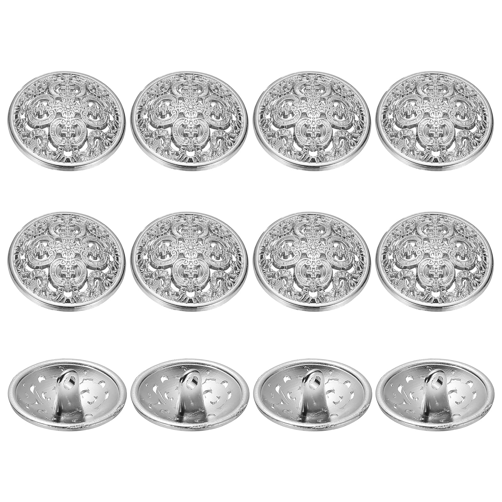 YELARXI Metal Round Hollow Buttons, Retro Hollow Shank Sewing Buttons - Fitting for (Men - Women - Coat - Shirt - Suit - Trousers - Sewing Crafts) 20 mm & 12 Pack & Silver Tone — image 1