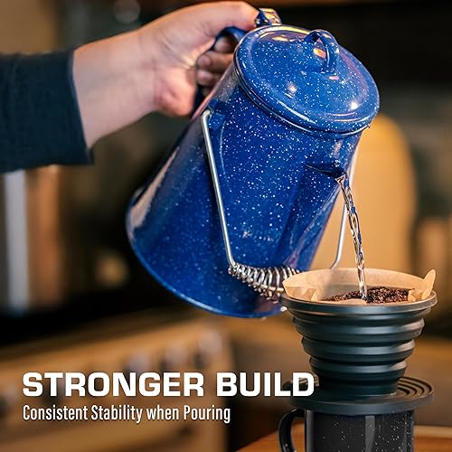 Miniatura 3 de COLETTI Hervidor clásico de campamento de 60 onzas, tetera de té y campamento, sin aluminio ni plástico, ideal para hervir agua esmalte azul