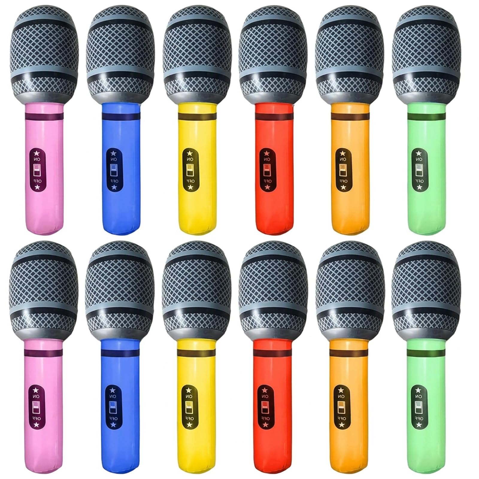 12 Pcs Inflatable Microphones, 6 Colours Blow Up Microphone Toys Party | Lightweight Props for Imaginative Role Play and Creative Performances, Helping Create Fun Atmospheres for Party Events ﻿