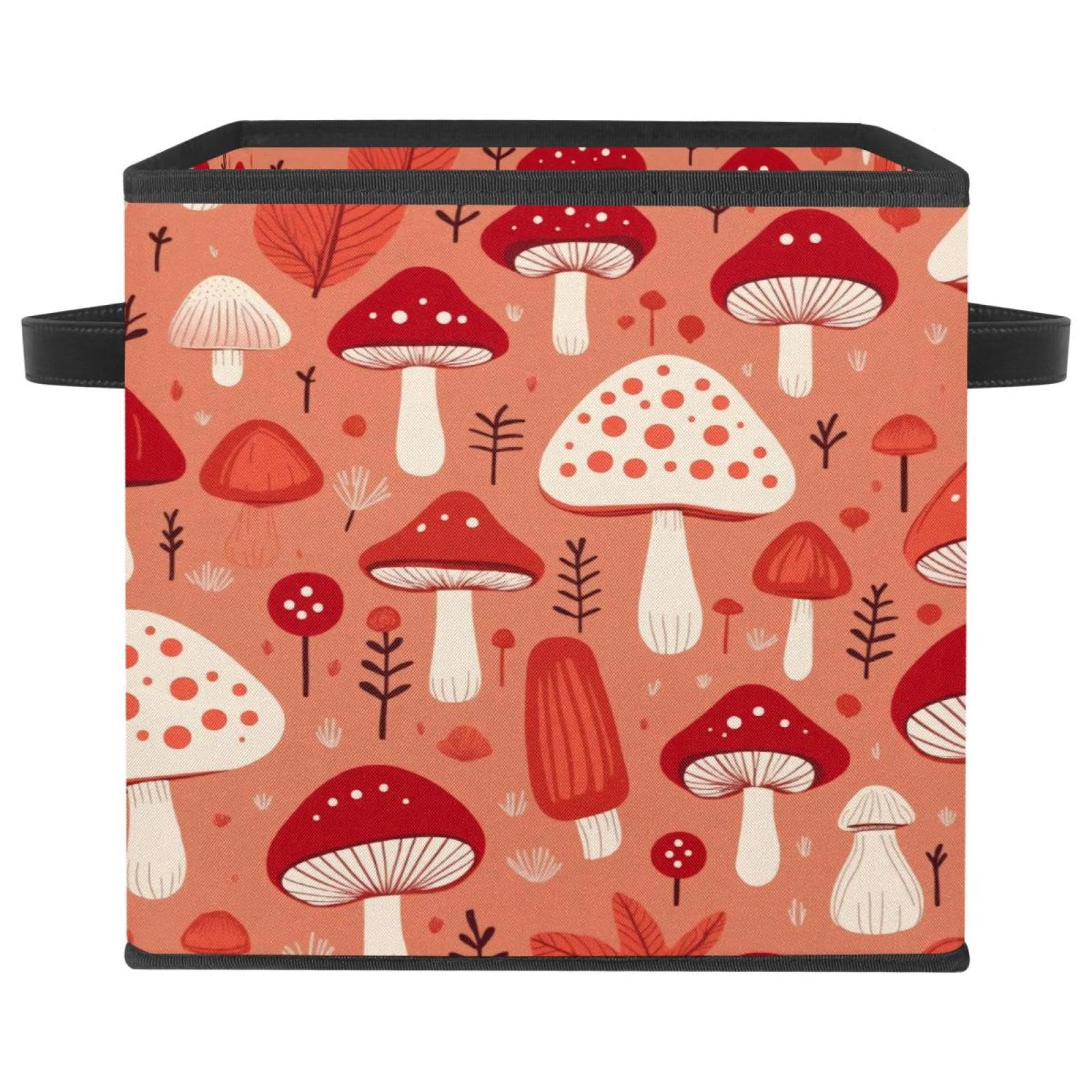 Grand bac de rangement cube boîte pliable et durable motif champignon