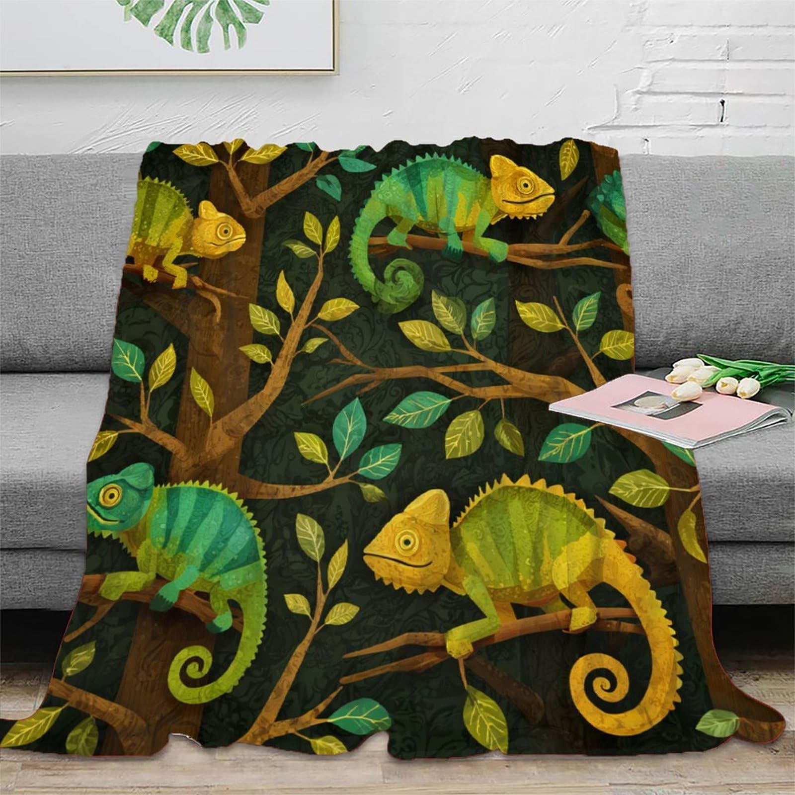 Camaleonte in stile cartone animato Manta Estampada 3D Colcha De Diseño Ropa De Cama De Microfibra Suave Y Cálida Sofá Ropa De Cama 80x90inch(200x230cm)