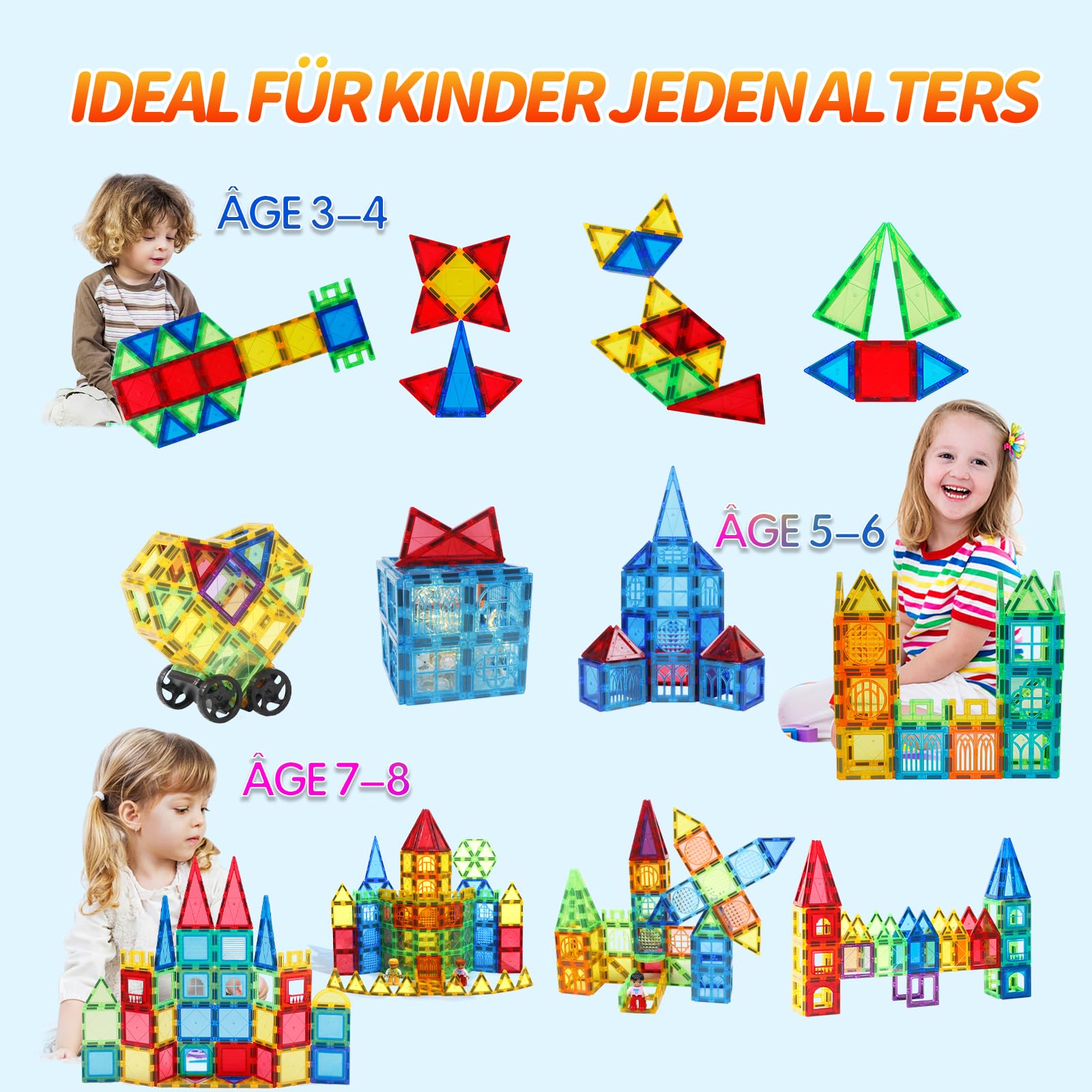 Magblock 100 Piezas Magnéticas Juego de Bloques de Construcción-Azulejos Magnéticos para Niños, Construcción Magnética Juguetes Educativos Regalo para 3 4 5 6 Años Niños Niñas