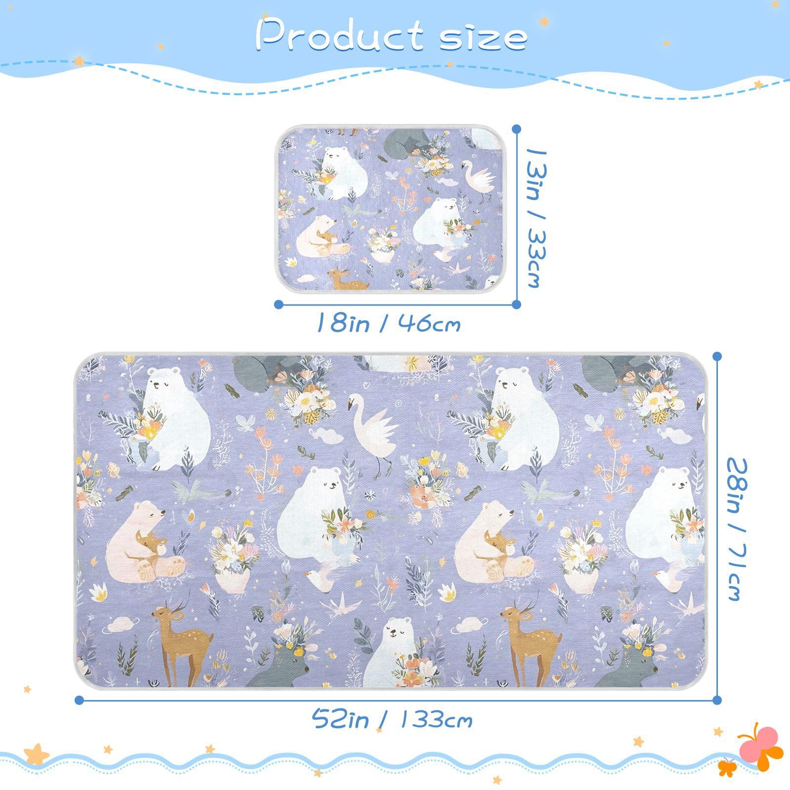 Bolaz Summer Sleeping Bed Pad, White Bear Pattern Cooling Mattress Set Breathable Bed Mat Ice Silk Mat + Pillow Cover for Toddler Boys Girls