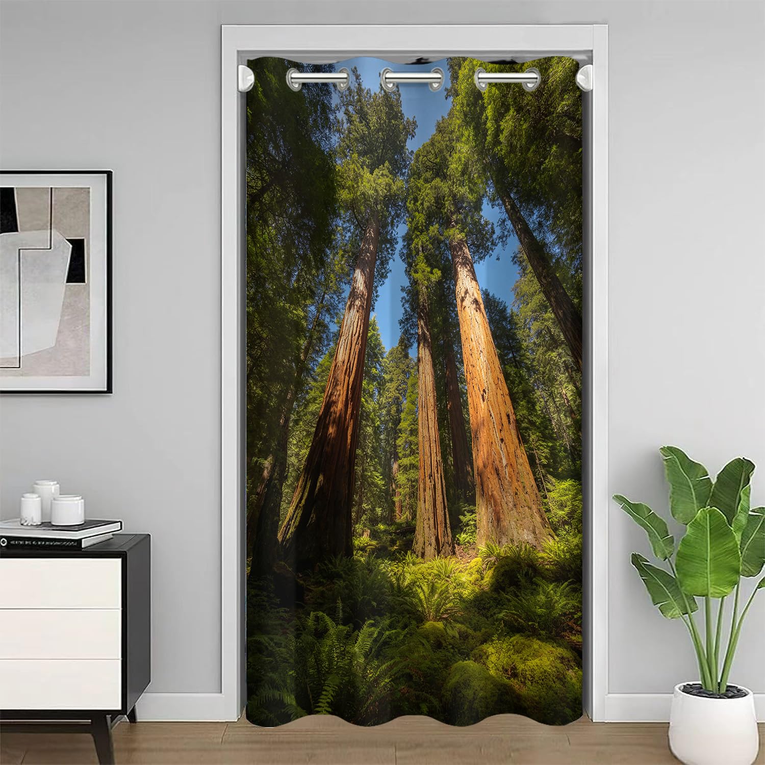 Tenda Divisoria Interna 3D Sequoia Gigante 140 x 200cm | Pannello Oscurante e Termico per Porta e Finestra Foresta Tropicale, con Occhielli per Camera, Soggiorno e Armadio