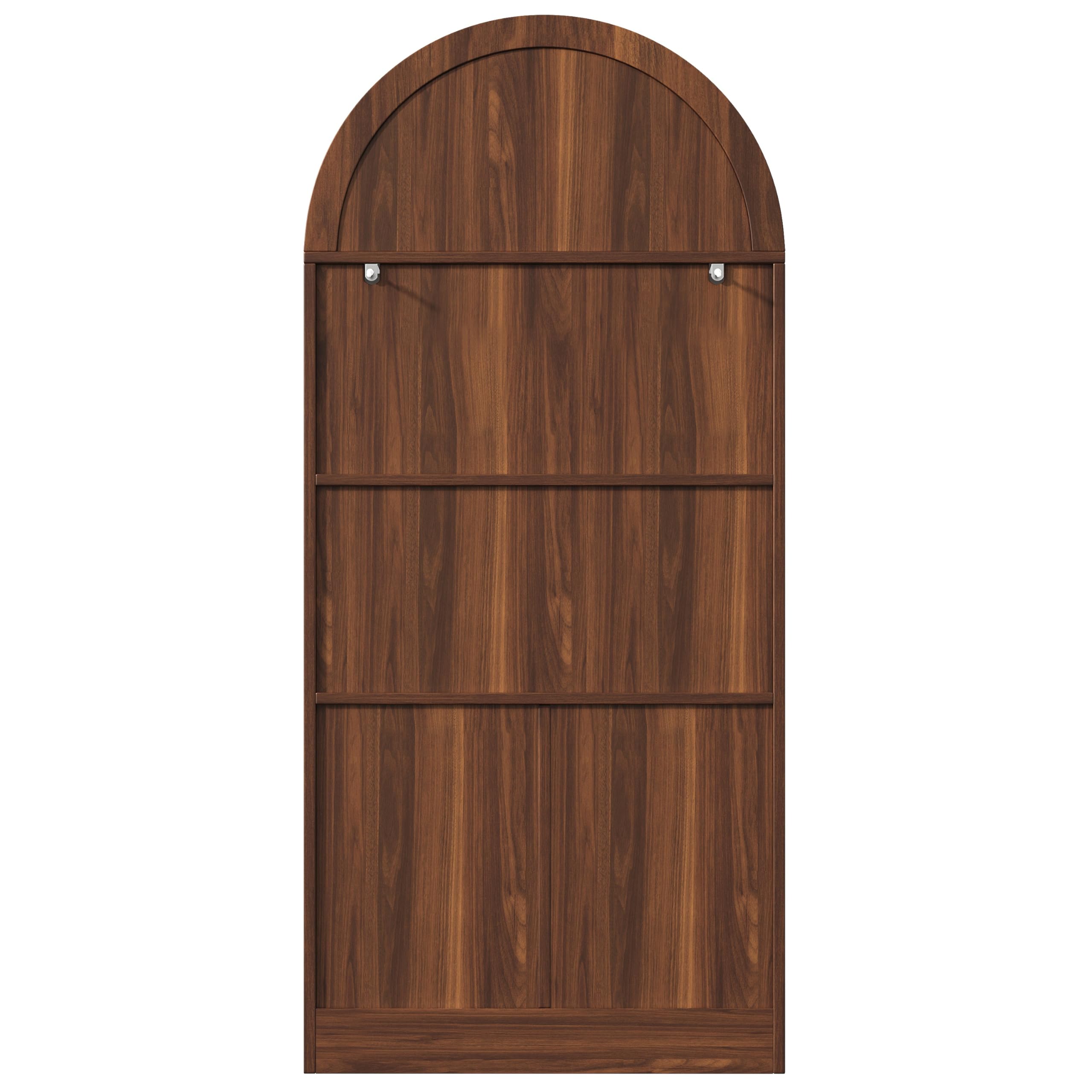 Vitrine mit Montmartre-Bogen, 175X80X40cm, Bücherregal mit 2 Schubladen & verstellbaren Böden, Retro-Design, Nussbaum