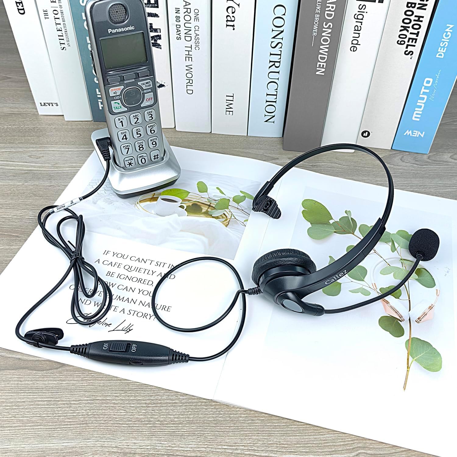 Callez 2,5 mm bezprzewodowy zestaw słuchawkowy do telefonu mono, zestaw słuchawkowy z mikrofonem z redukcją szumów do DECT Siemens Gigaset C430 C530 Panasonic Cisco Polycom Call Center Home Office