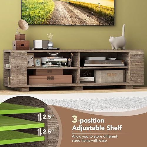 Miniatura 15 de Tangkula Soporte de TV de madera para pantalla plana de 65 pulgadas, moderno centro de entretenimiento con 8 estantes abiertos, armario de