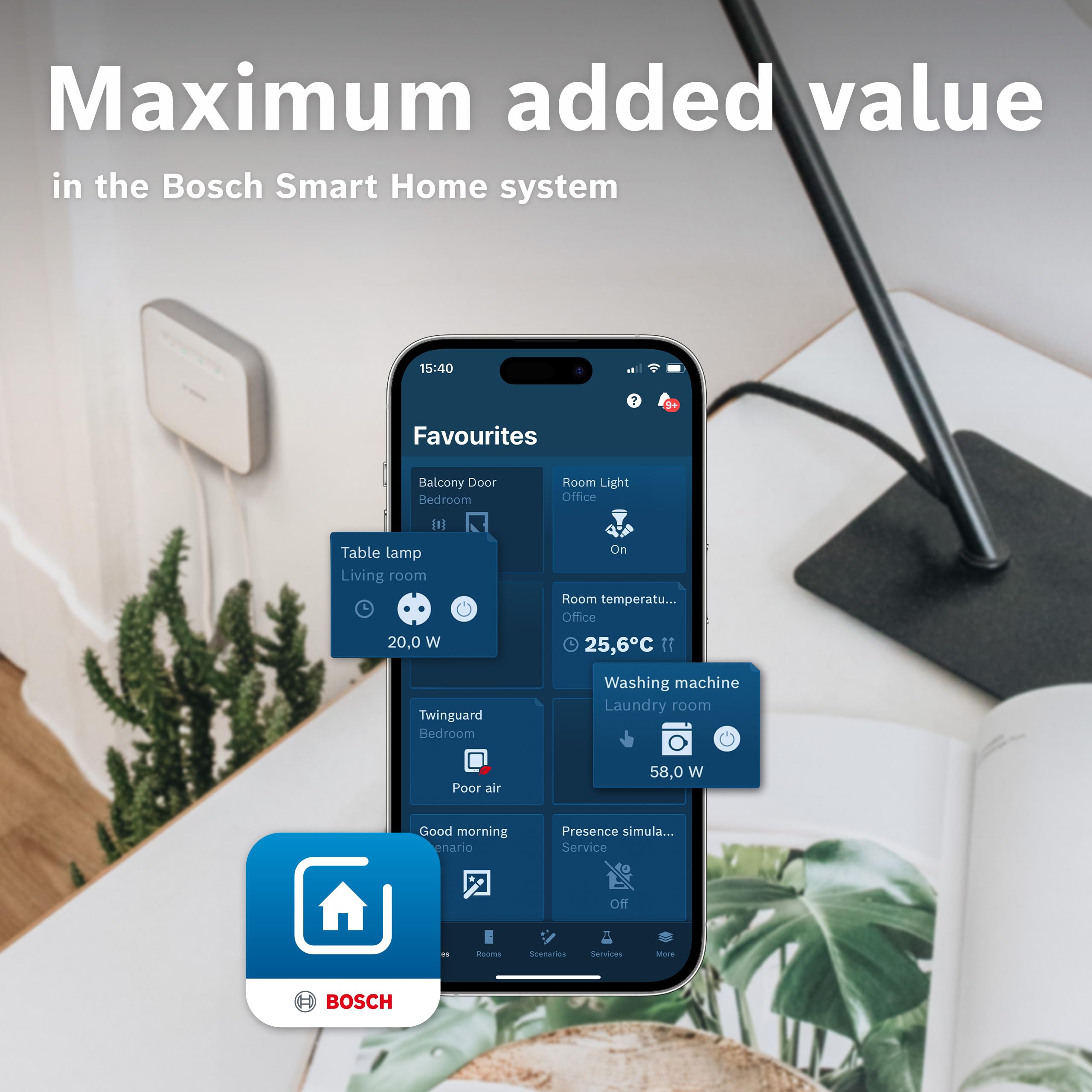 Bosch Smart Home presa intelligente compatta [+M], presa Wifi smart, app controllabile con funzione di risparmio energetico, uso flessibile in sistemi Bosch Smart Home o Matter di altri produttori