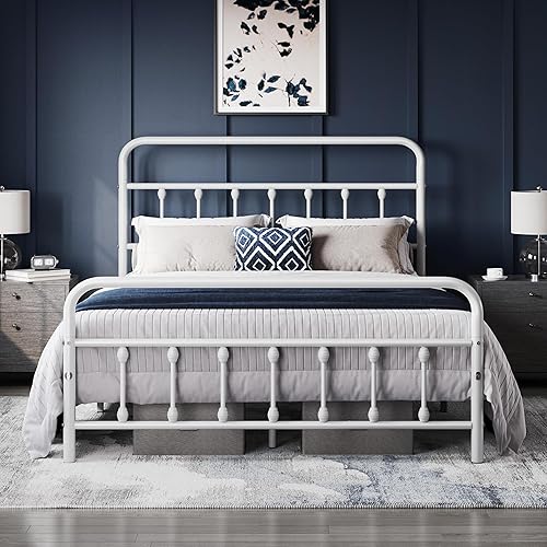 Miniatura 15 de Yaheetech - Base de cama metálica clásica con somier, cabecera y estribo de estilo victoriano, almacenamiento debajo de la cama, no necesita somier,