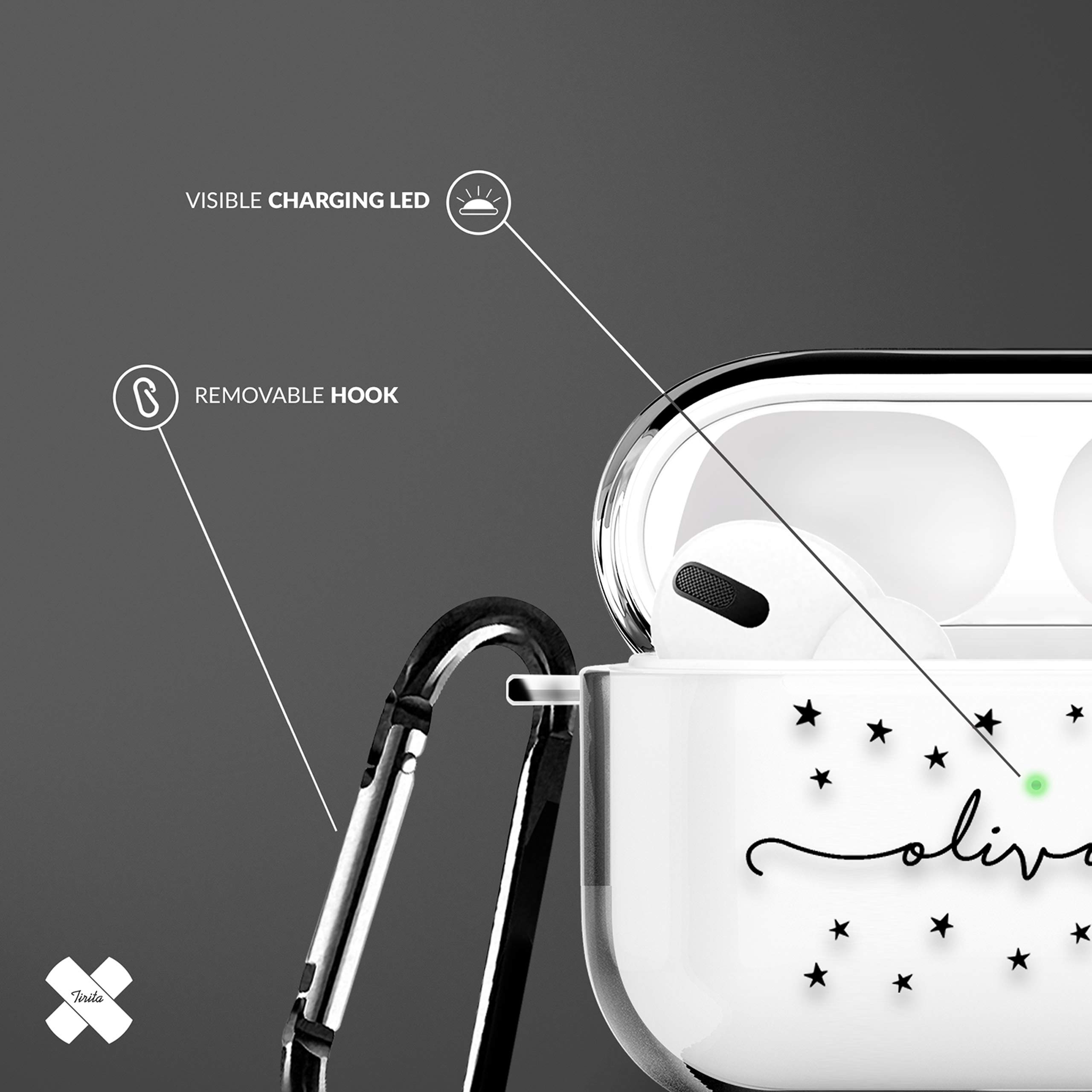 Tirita Personalised Custom Case Compatible with Apple AirPods 4th gen, Support Wireless Charging, with Carabiner, Front LED Visible [14- Golden Bee] — view 15