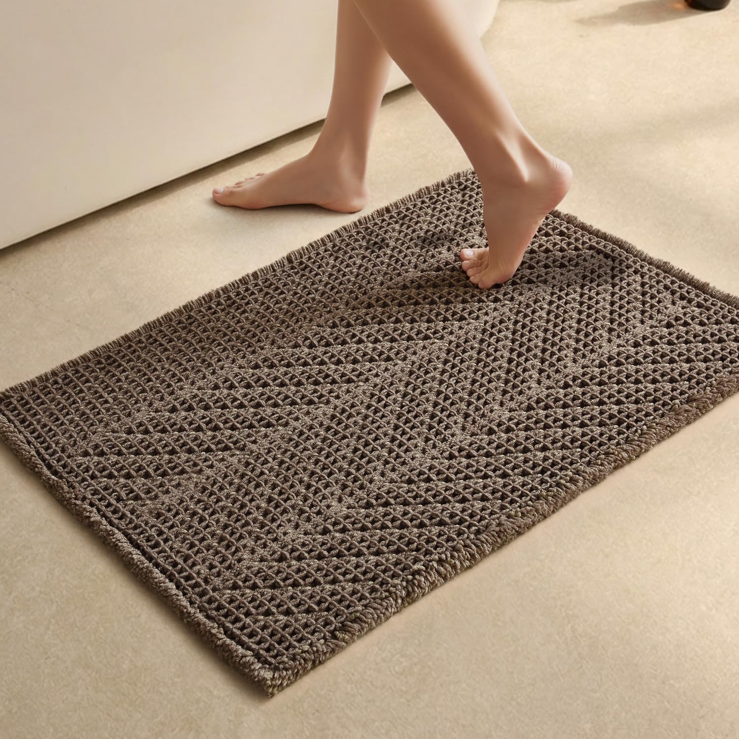 Photo 1 of Sunfly Boho Herringbone Waffle Bath Mat - Taupe