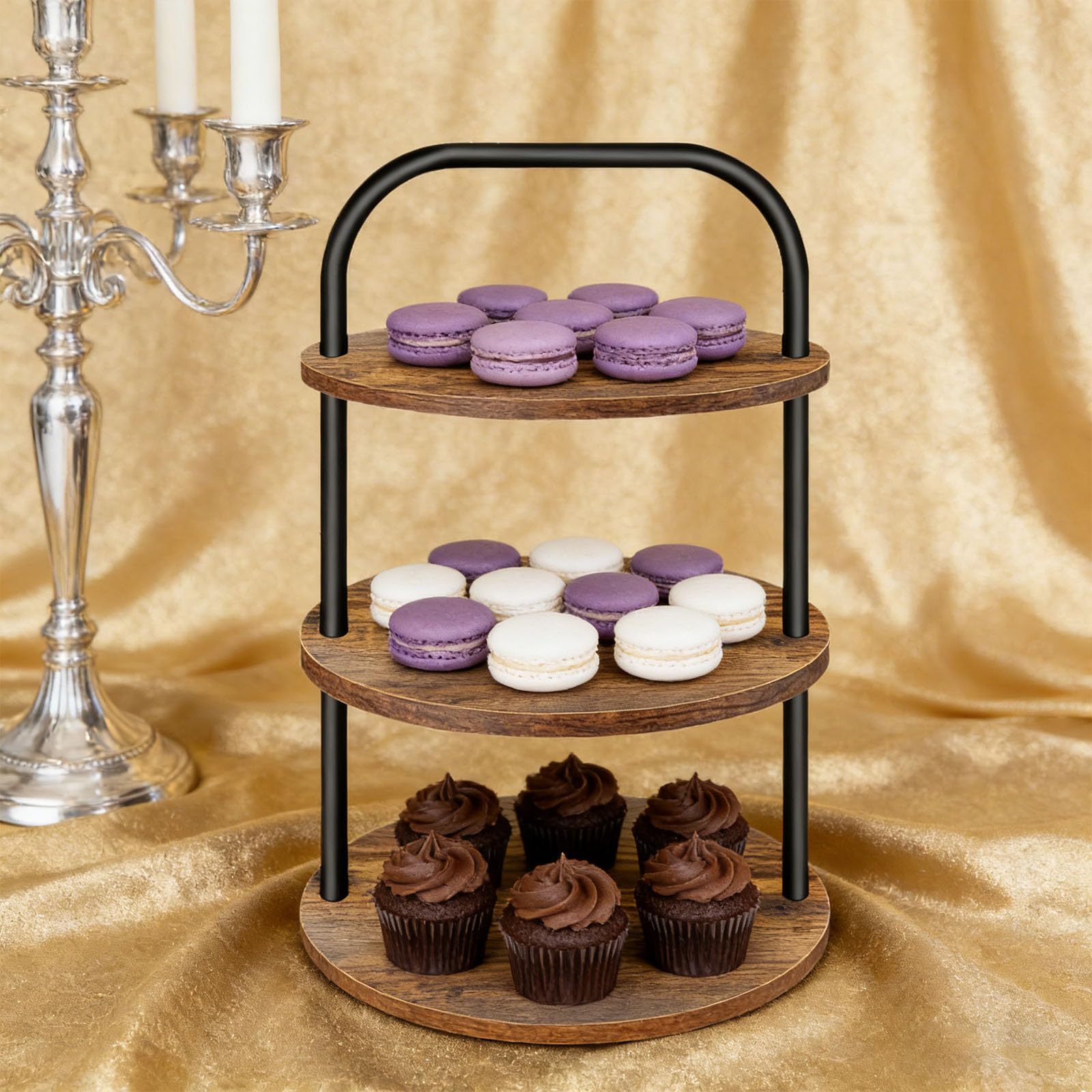 Soporte de madera para cupcakes con textura natural, bandeja para servir postres para fiestas y eventos