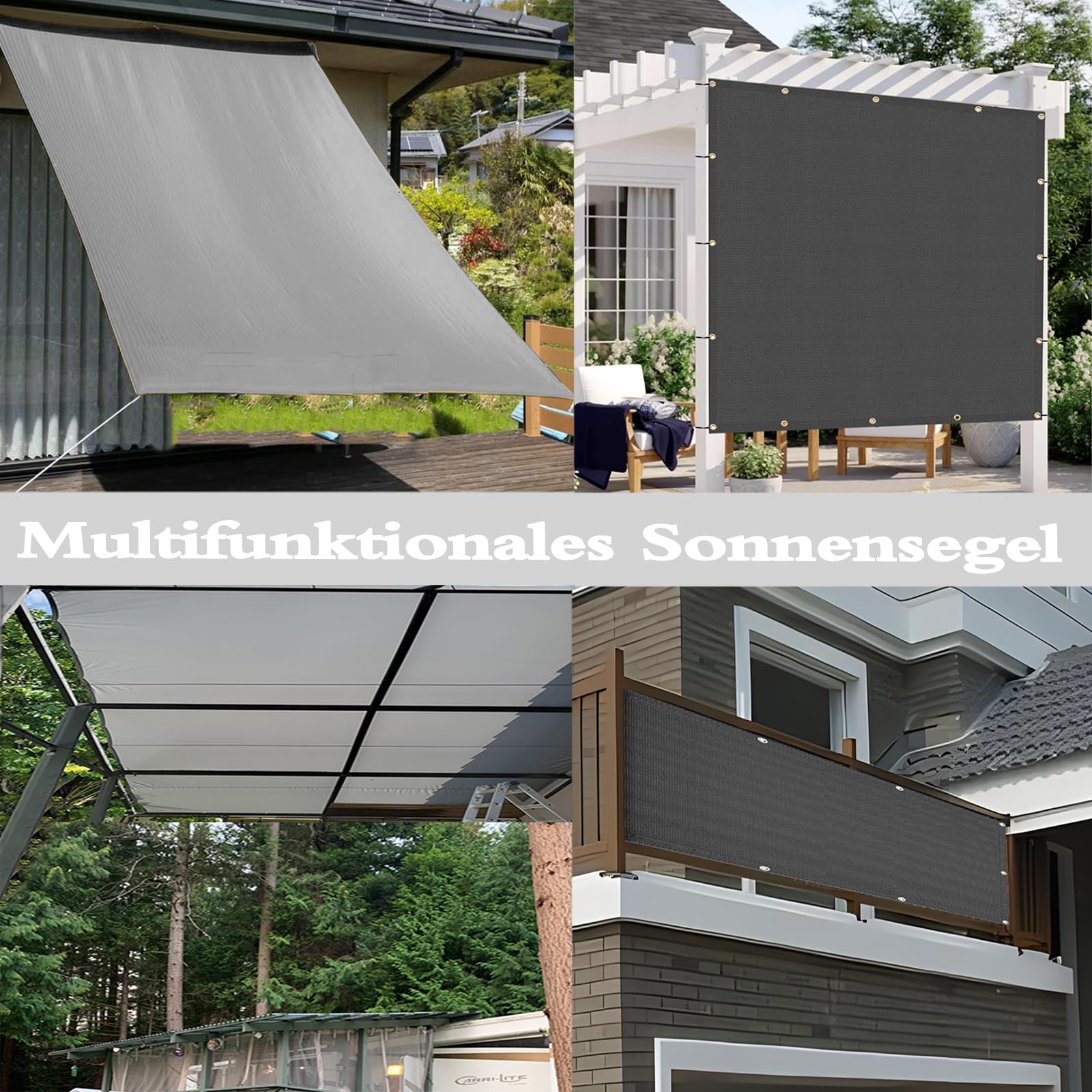 Sonnensegel Wasserdicht Rechteckig, Schattentuch UV-Schutz Sunsegel Reißfest Maschinenwäsche mit Ösen und Seil für Garten Balkon Terrasse Zaunblende AußEnbereich Schwimmbad 3x3M - Sandfarbe