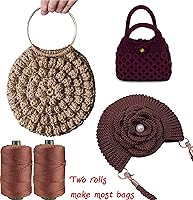 Vista 2 de Cordón de hilo artístico de 14.11 oz, hilo de poliéster color burdeos, para tejer macramé, bolsas de ganchillo, canasta de ganchillo, sombrero