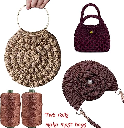 Miniatura 3 de Cordón de hilo artístico de 14.11 oz, hilo de poliéster color caqui claro, macramé, tejer, bolsas de bricolaje, canasta de ganchillo, sombrero de