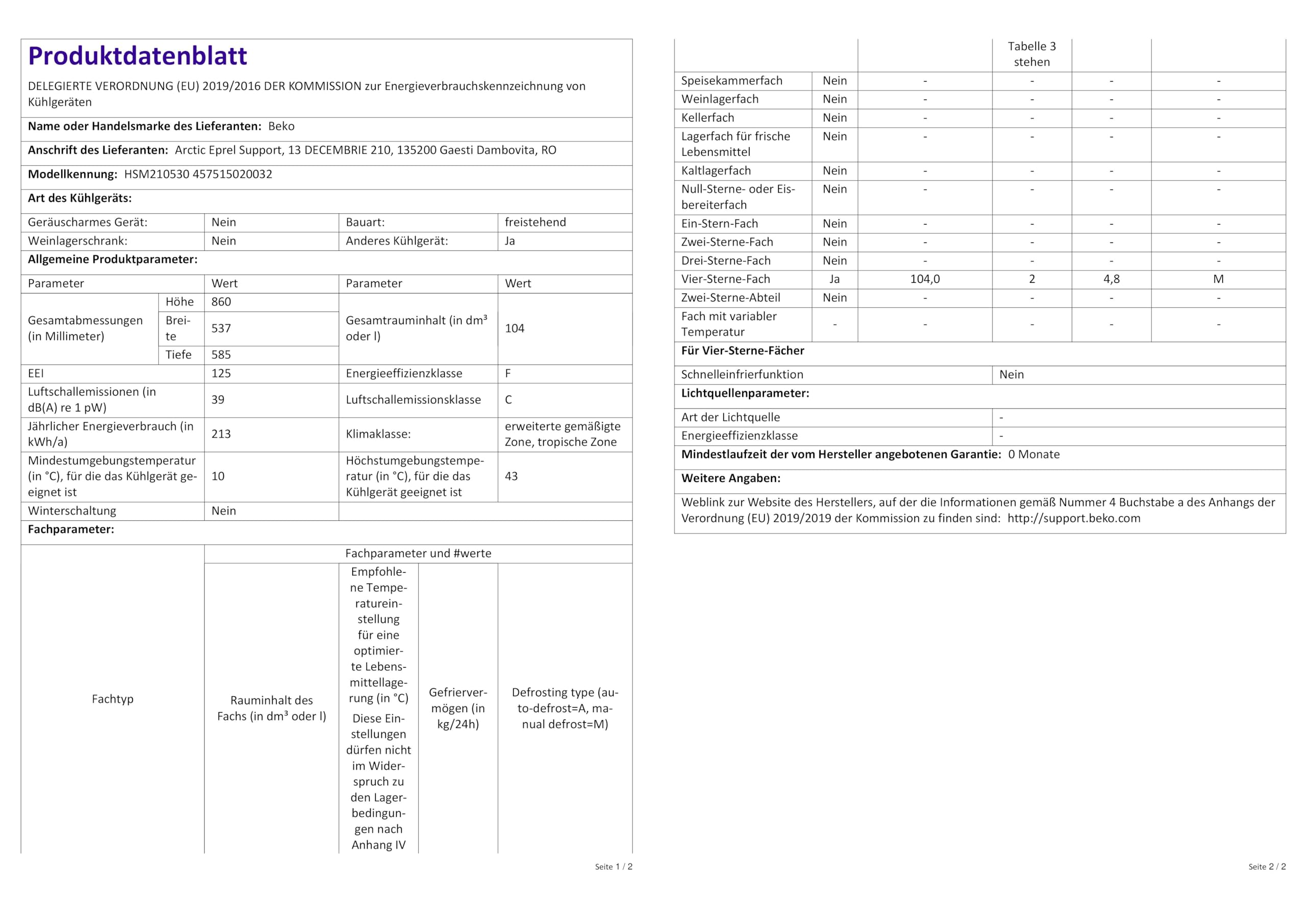 Beko - HSM210530 - Congelatore Orizzontale, Classe F, Statico, 104L, Dimensioni HxLxP: 86 x 53,7 x 58,5