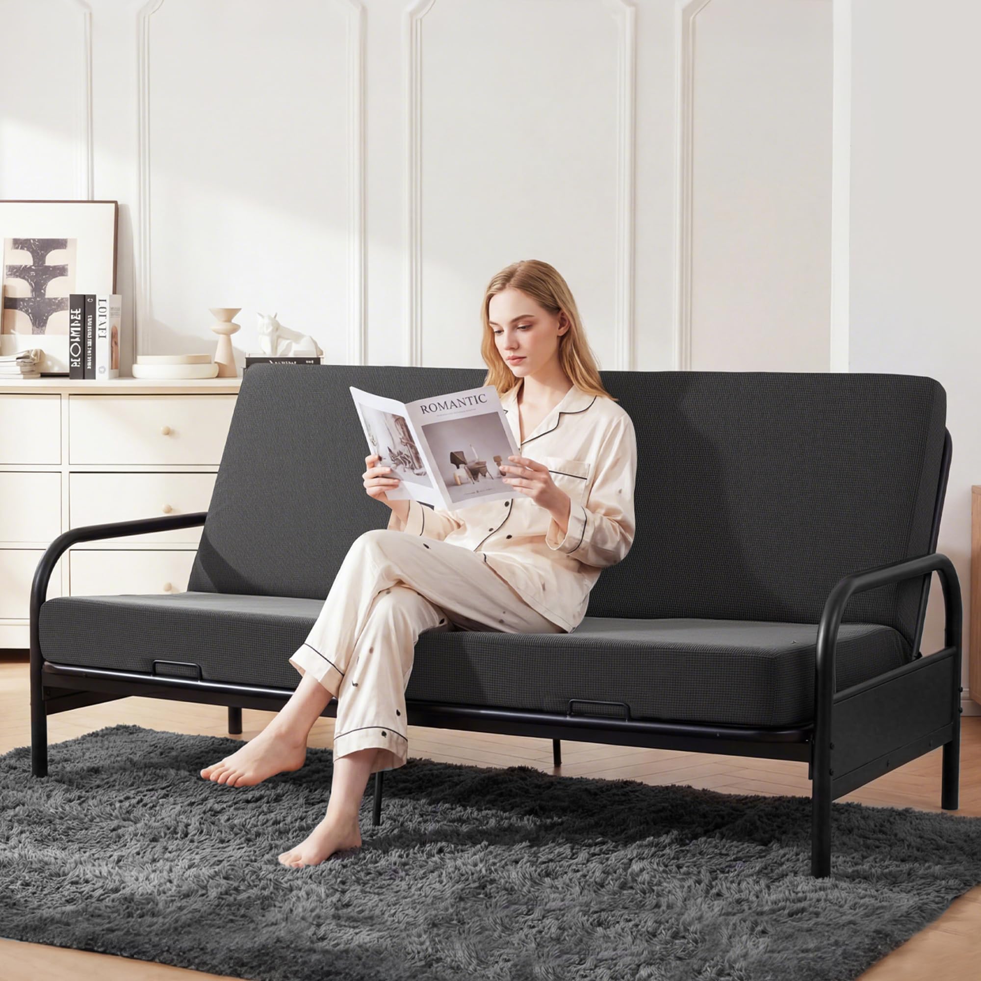 MABOZOO 6 Inch Full Size Futon Mattress, Foldable Futons Sofa Couch Bed Foam Floor Mattress Fits Futon Frames (Frame Not Included, Gray)