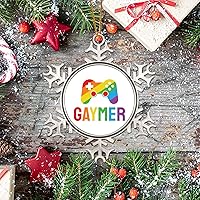 Vista 7 de Adorno de árbol de Navidad Gaymer Rainbow Gay Game Ornamentos Gay Decoraciones de Navidad Regalo Amor Igualdad Derechos LGBTQ Rainbow Metal Copo
