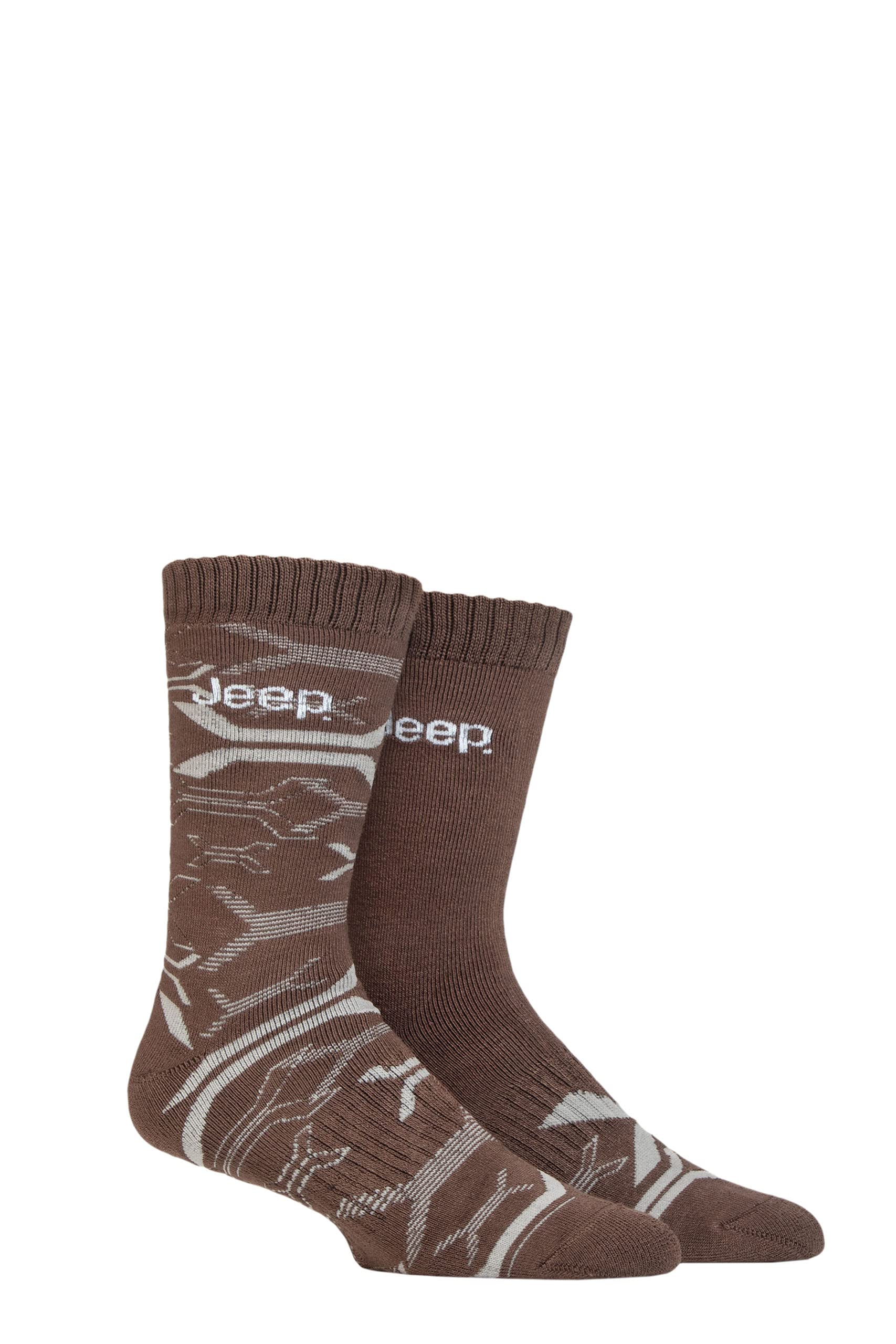 Jeep Men's Khaki/Stone Plain And Patterned Fully Cushioned Foot Eco-Friendly Bamboo Blend Boot Socks With Arch Supports In Multipack Of 2 6-11