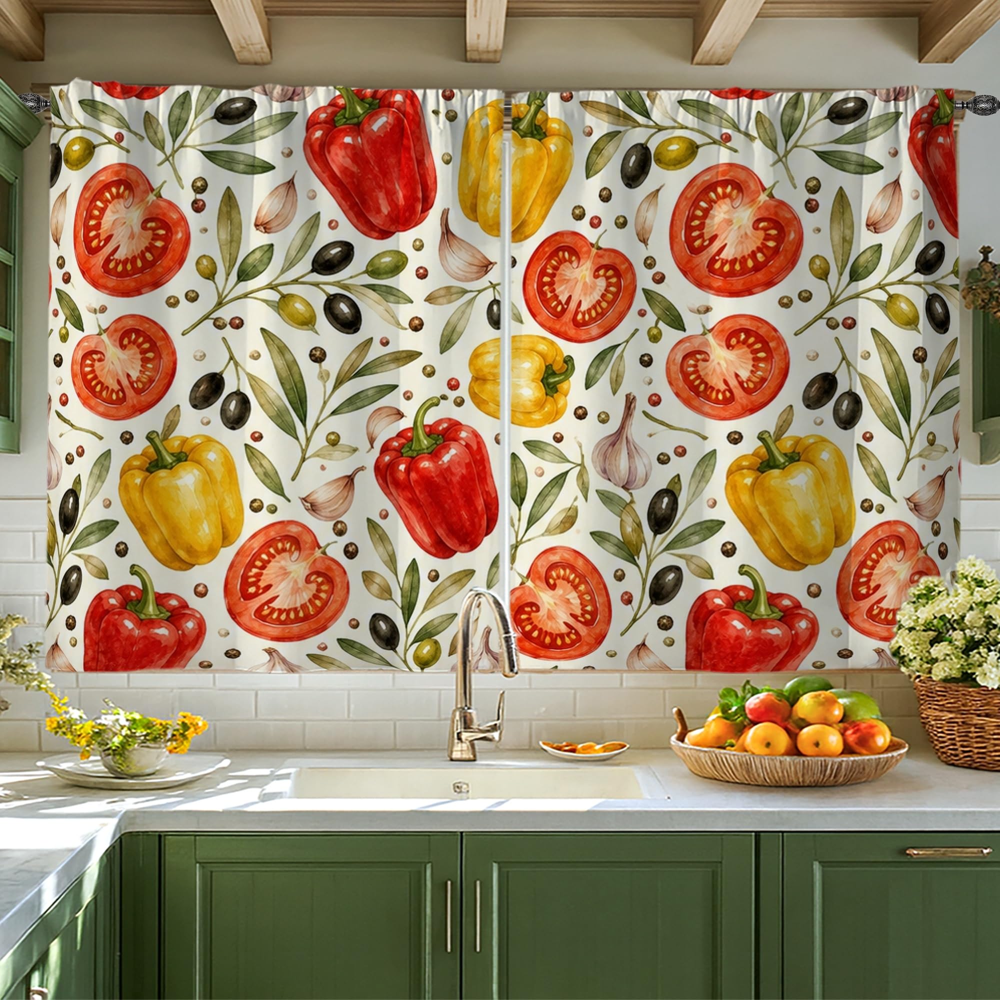 Rideaux courts rustiques cuisine : brise-bise 106x114 cm fenêtre sur évier
