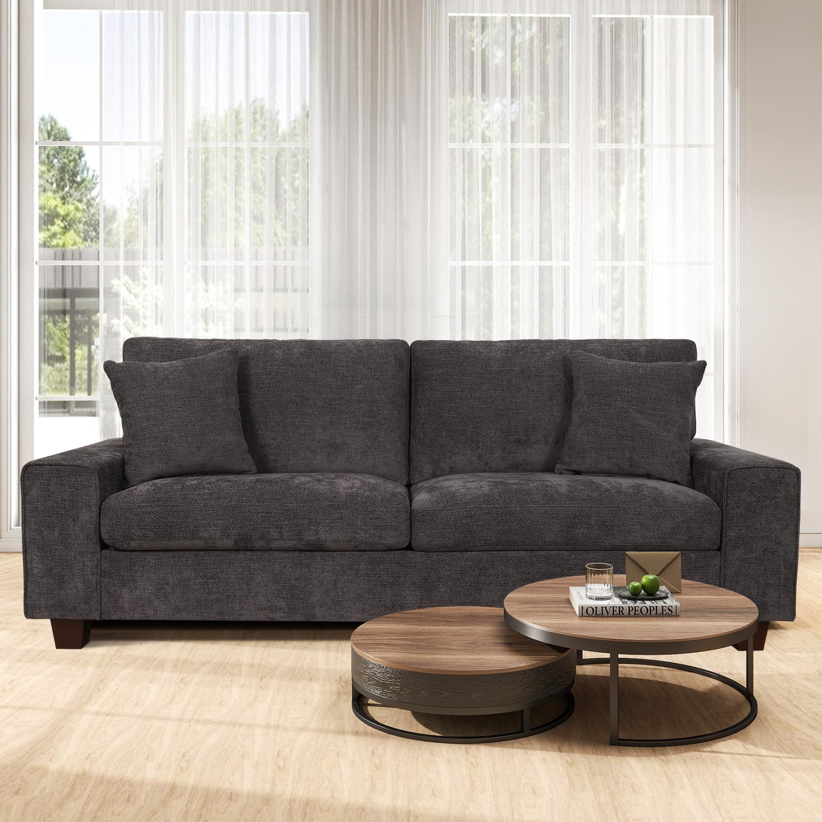 71.25" Chenille Sofa Couches for Living Room, 2 Seater Sofa with 2 Pillows, Small Modern Loveseat Couch for Small Spaces, Office (Dark Grey, 71.25 inches)- INCOMPLETE