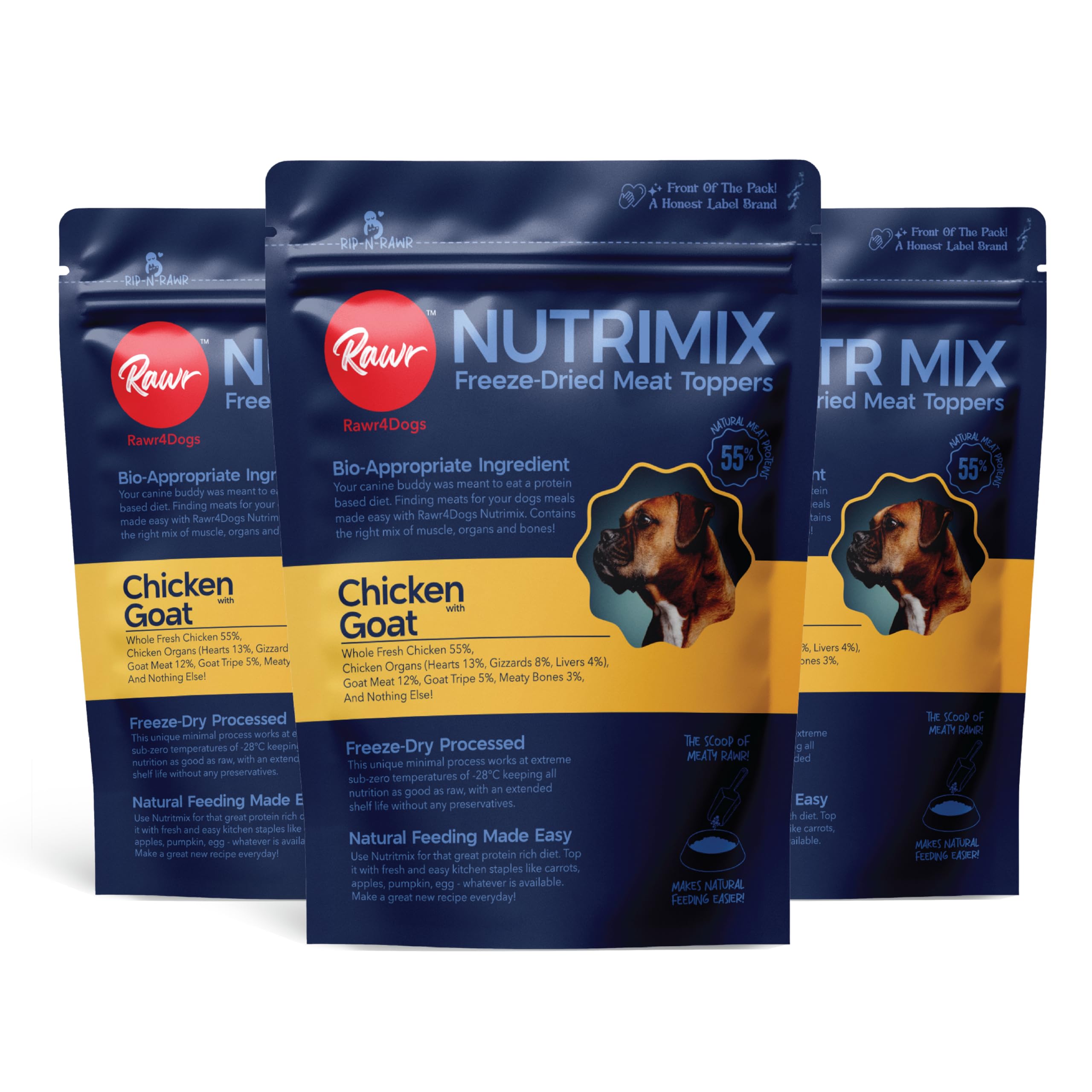 Rawr4Dogs | Nutrimix | Freeze-Dried Meat Toppers | Chicken & Goat | Home Cooked Meals Made Easier or as Great Taste Topper on Dry Dog Food | No preservatives | 75gms X Pack of 3 | 3X by Adding Water
