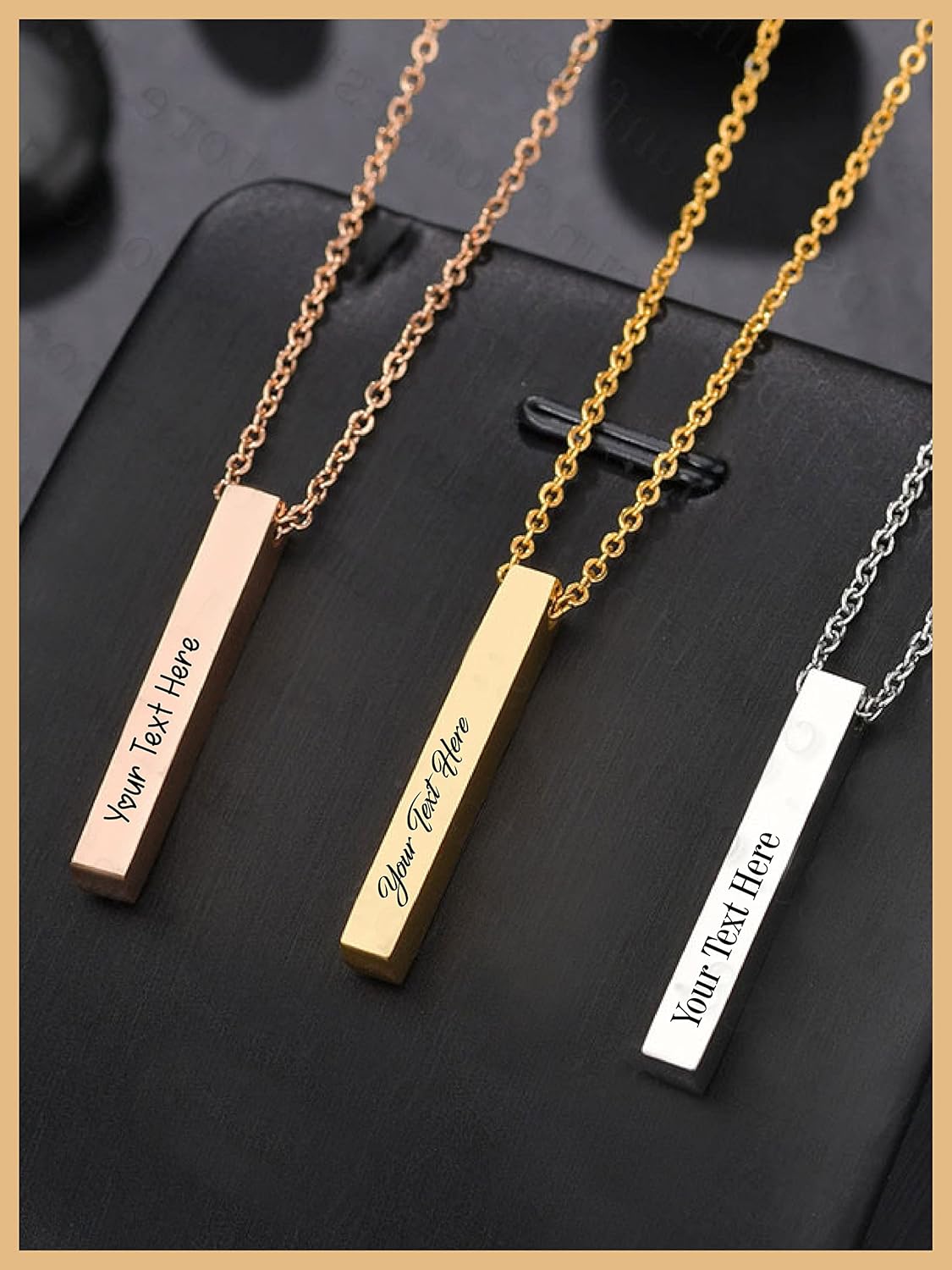 Customized Bar Pendant, Mothers Day Necklace Gift, Customize Engraved Bar Necklace, Personalized Vertical Bar Necklace, Stainless Steel Mom Necklace - Image 2