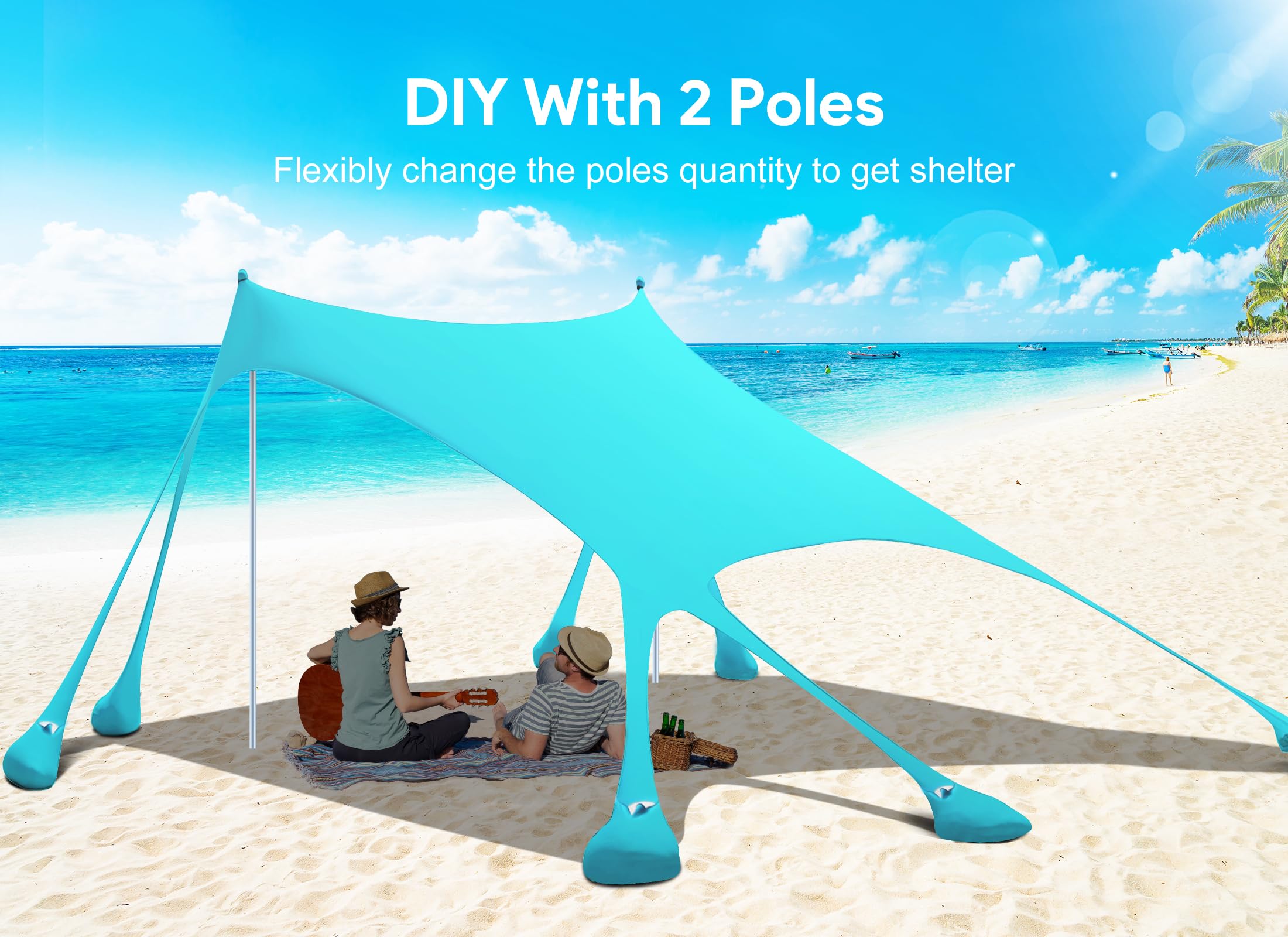 Osoeri Tenda da spiaggia, 3 x 3 m, parasole per campeggio, spiaggia, UPF50+, con 8 sacchi di sabbia, pala per sabbia, picchetti e pali di stabilità, ombra esterna per campeggio, pesca, divertimento in