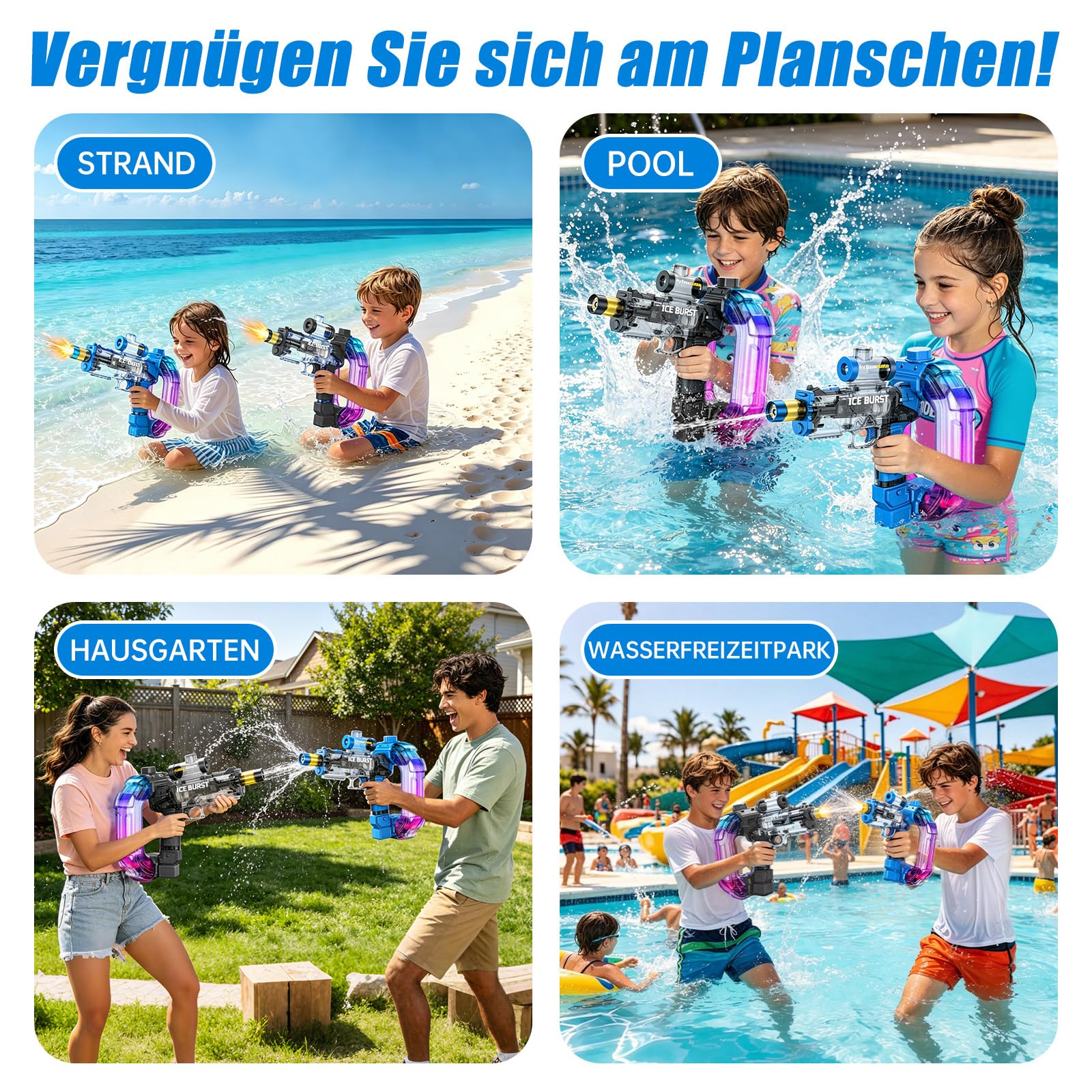Elektrische Wasserpistole für Erwachsene und Kinder, als 2er-Set, Automatische Wasserpistole mit 750ml Tank, Wasserkanone mit 7–9 m Reichweite, Wiederaufladbar, Sommerspielzeug für Garten Pool