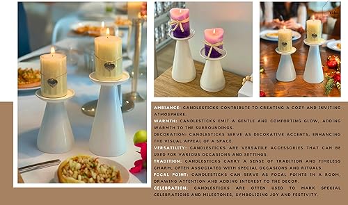 Miniatura 6 de Juego de 2 portavelas de cerámica, portavelas para velas de pilar, portavelas para decoración del hogar, celebraciones de festivales, comedor,