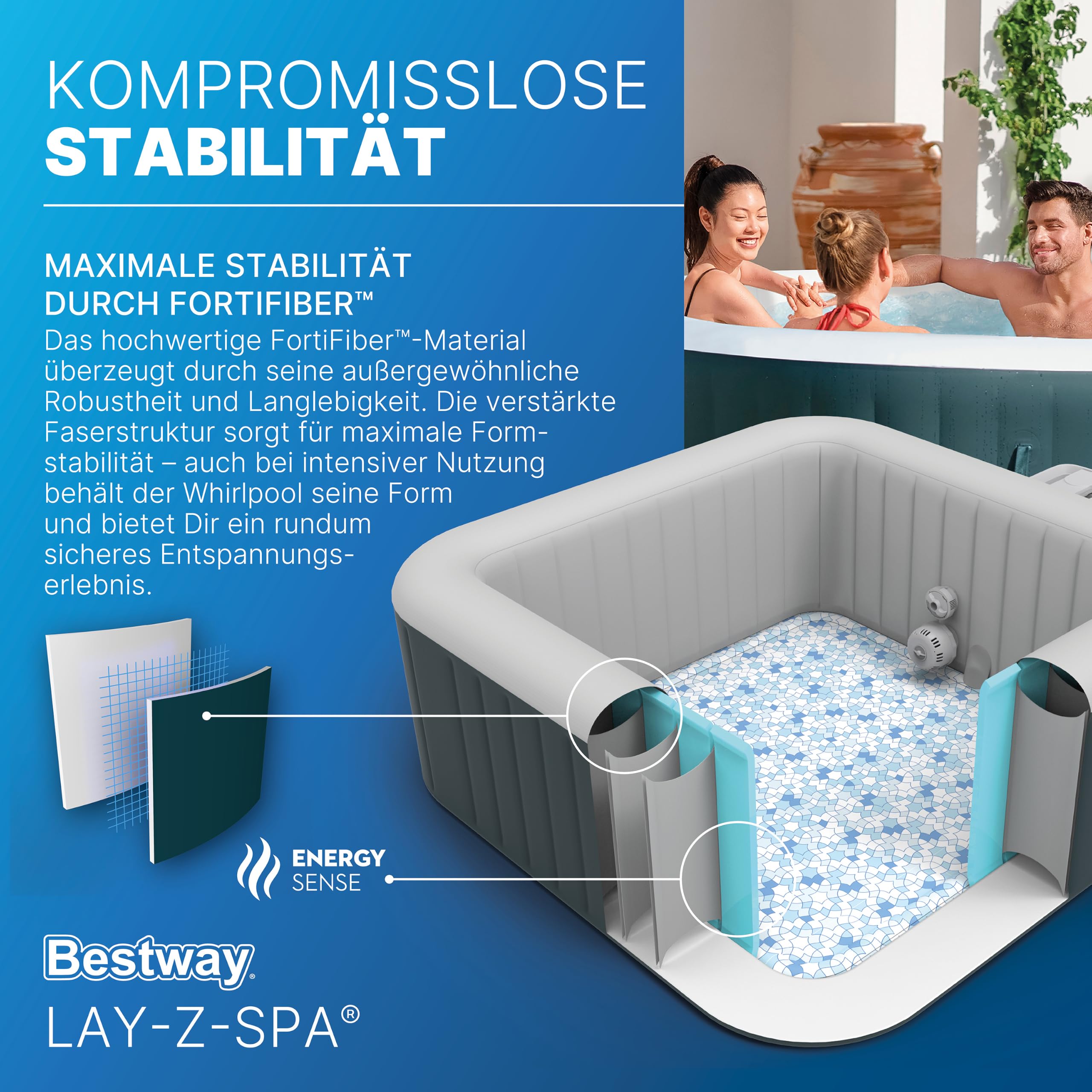 Bestway Lay Z Spa Ibiza AirJet Energiespar-Whirlpool 180x180 cm – aufblasbarer Whirlpool für 6 Personen mit 140 Luftdüsen, EnergySense Isolierung, Frostwächter & Timer – dunkelgrün