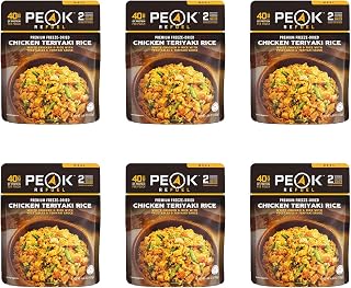 Peak Refuel Chicken Teriyaki Rice 6 Pack | Premium Freeze Dried Camping Food | Backpacking & Hiking MRE Meals | Just Add Water | 100% Real Meat | 240g of Protein | Pouch (Teriyaki - 6 Pack)
