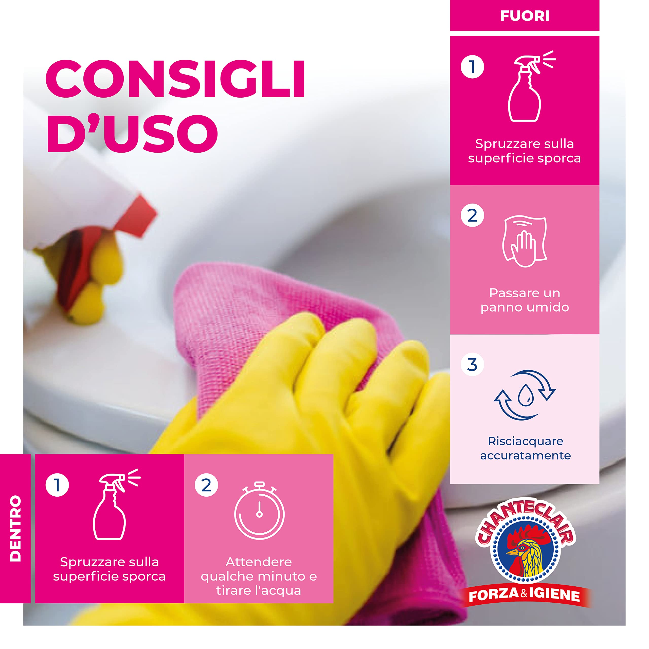 Chanteclair - WC Schiumattiva con Candeggina - Pulisce e Igienizza, Funziona anche Sottosopra, Forza&Igiene - 625 ml