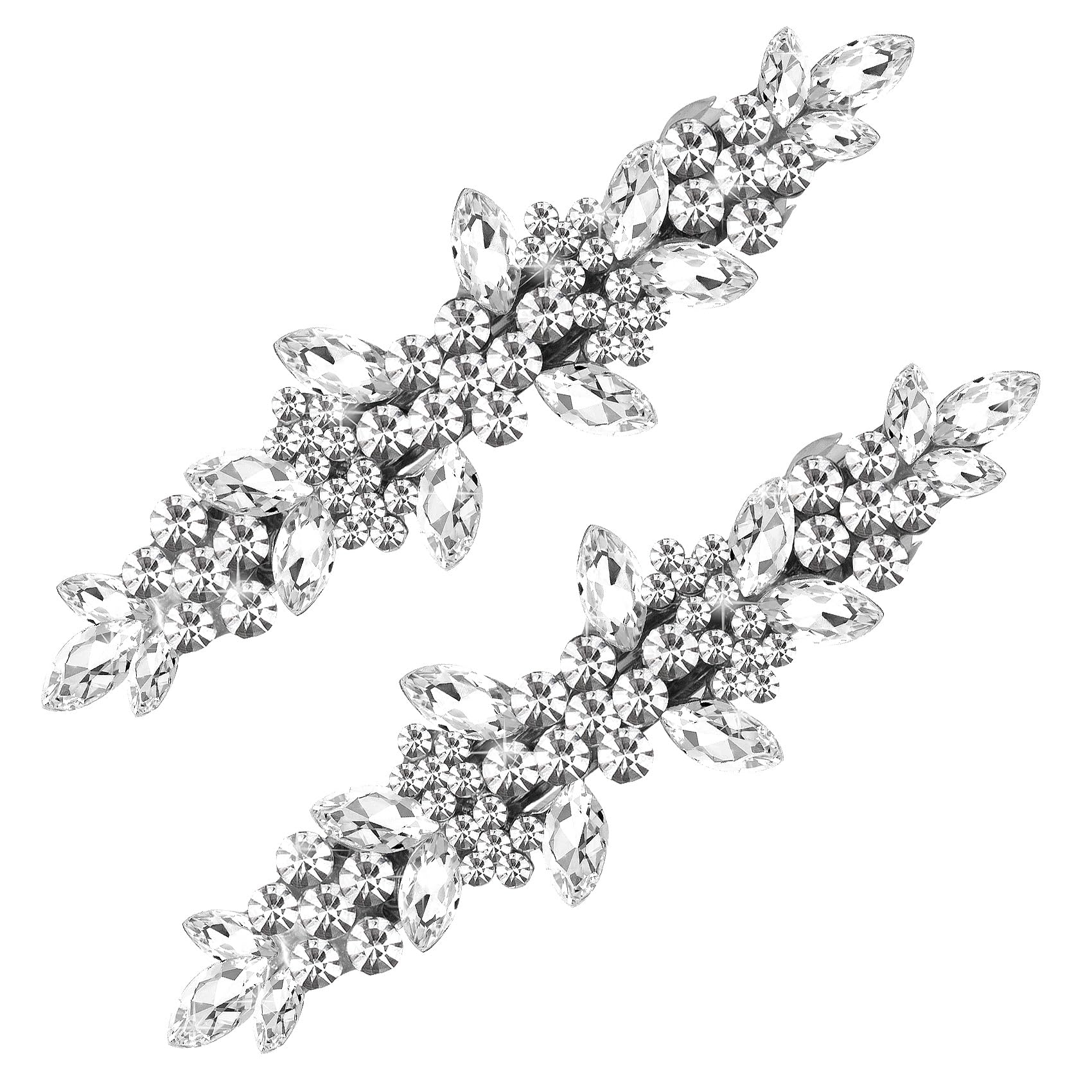 Joez Wonderful Bridal Rhinestone Hair Clips Barrettes 2pcs, Sparkly Crystal Hair Clips Diamond Barrettes, Bling Fancy Wedding Flower Clip Decorative