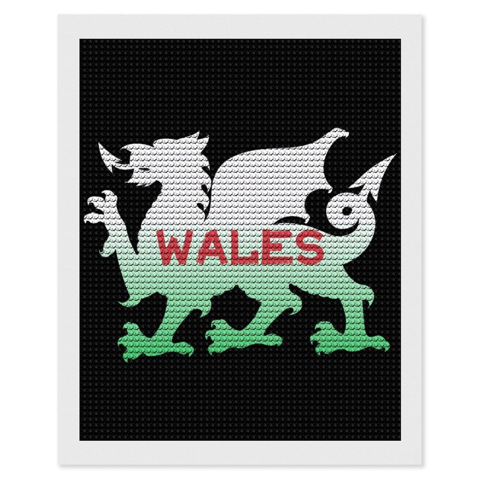 Nclqvjxzkhw Style Welsh Dragon Flag Of Wales Diamond Art Painting For Adult Round Diamonds Pictures Arts Crafts Home Wall Decor 16"X20"