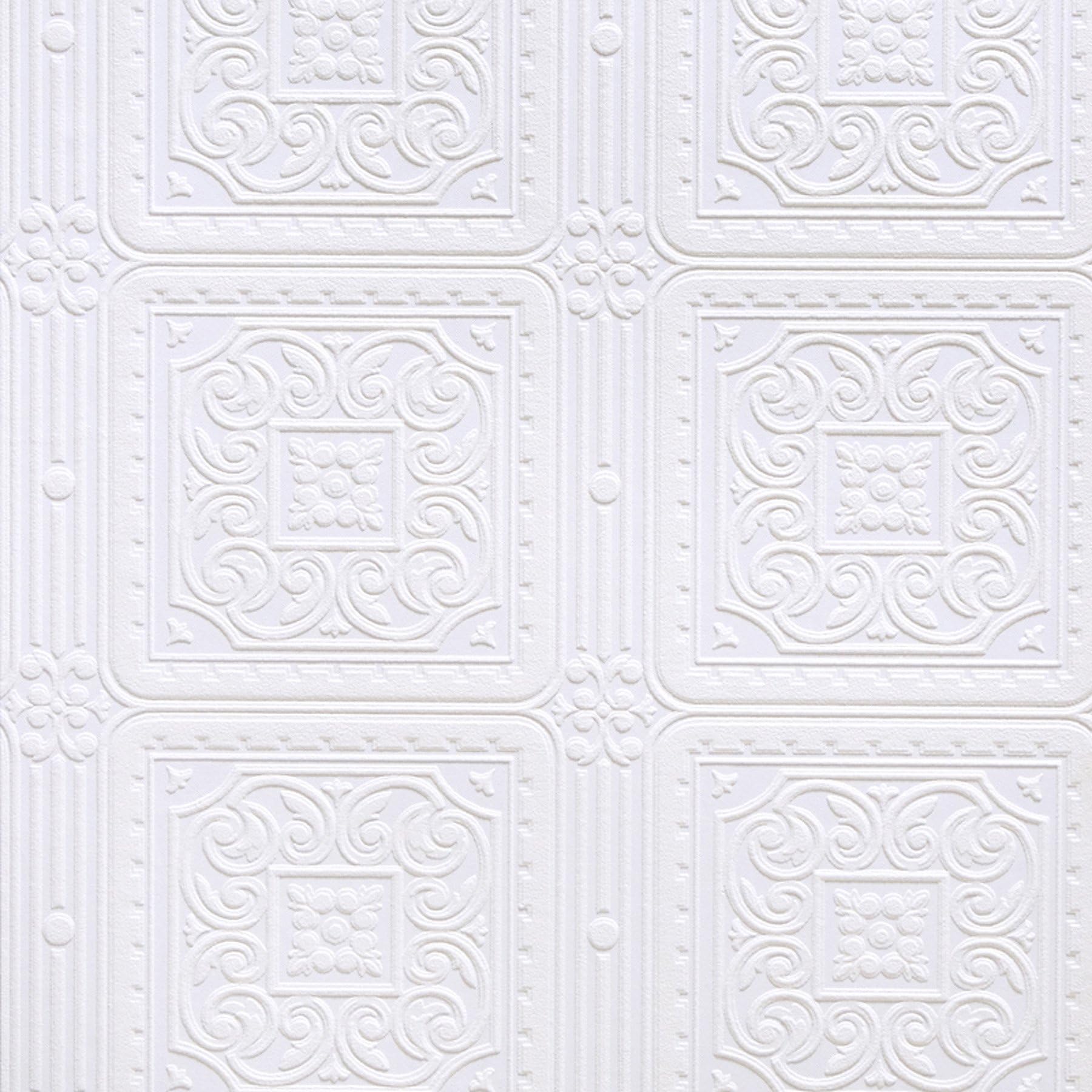Brewster RD80000 Turner Tile Textured Vinyl Wallpaper, Paintable,White, 20.9x2x2